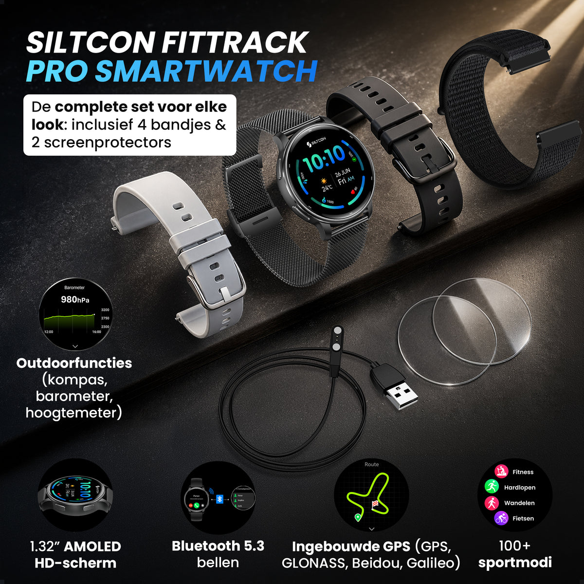 Siltcon® FitTrack Pro Smartwatch dames & heren