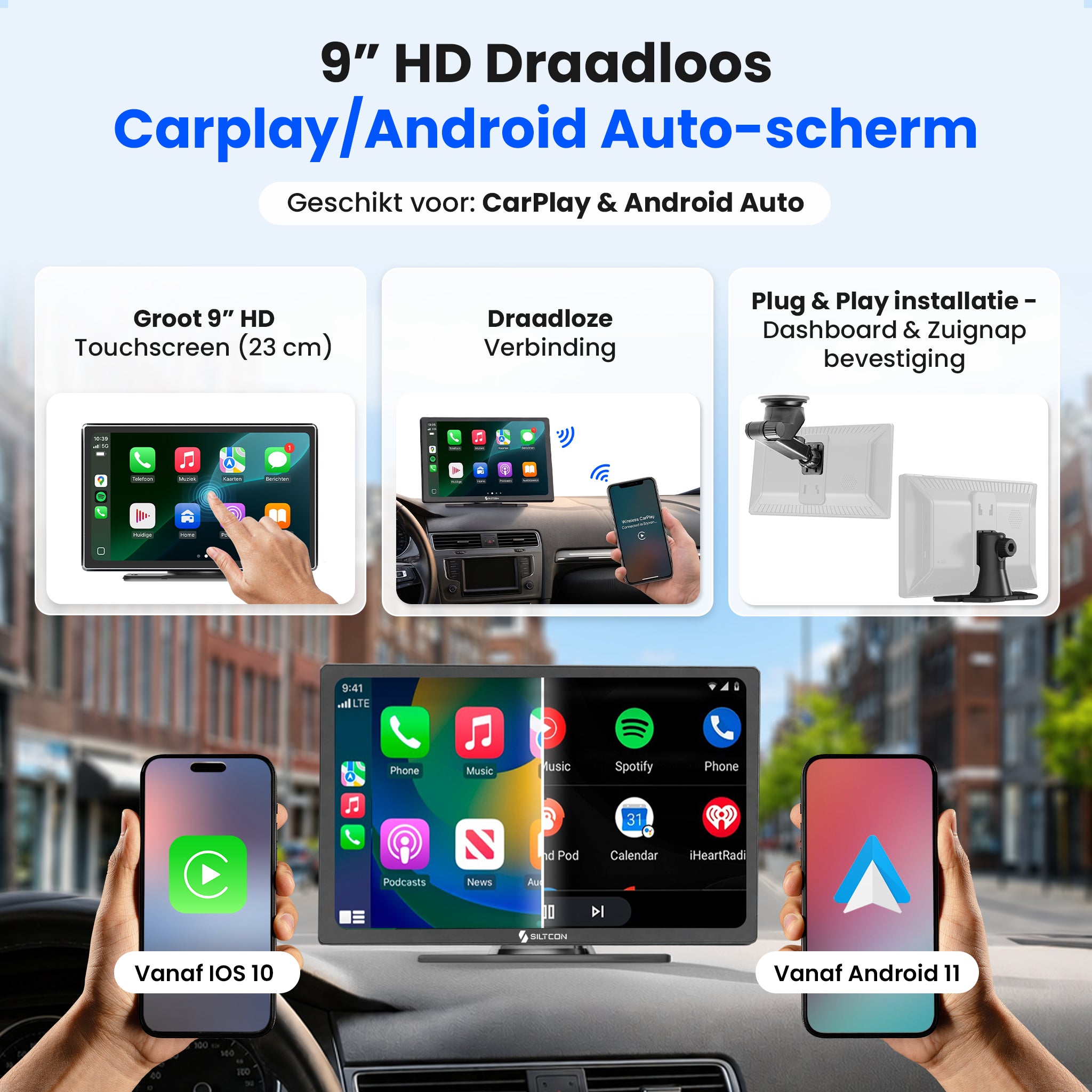 Siltcon® Geeignet für Carplay Bildschirm 9 Zoll