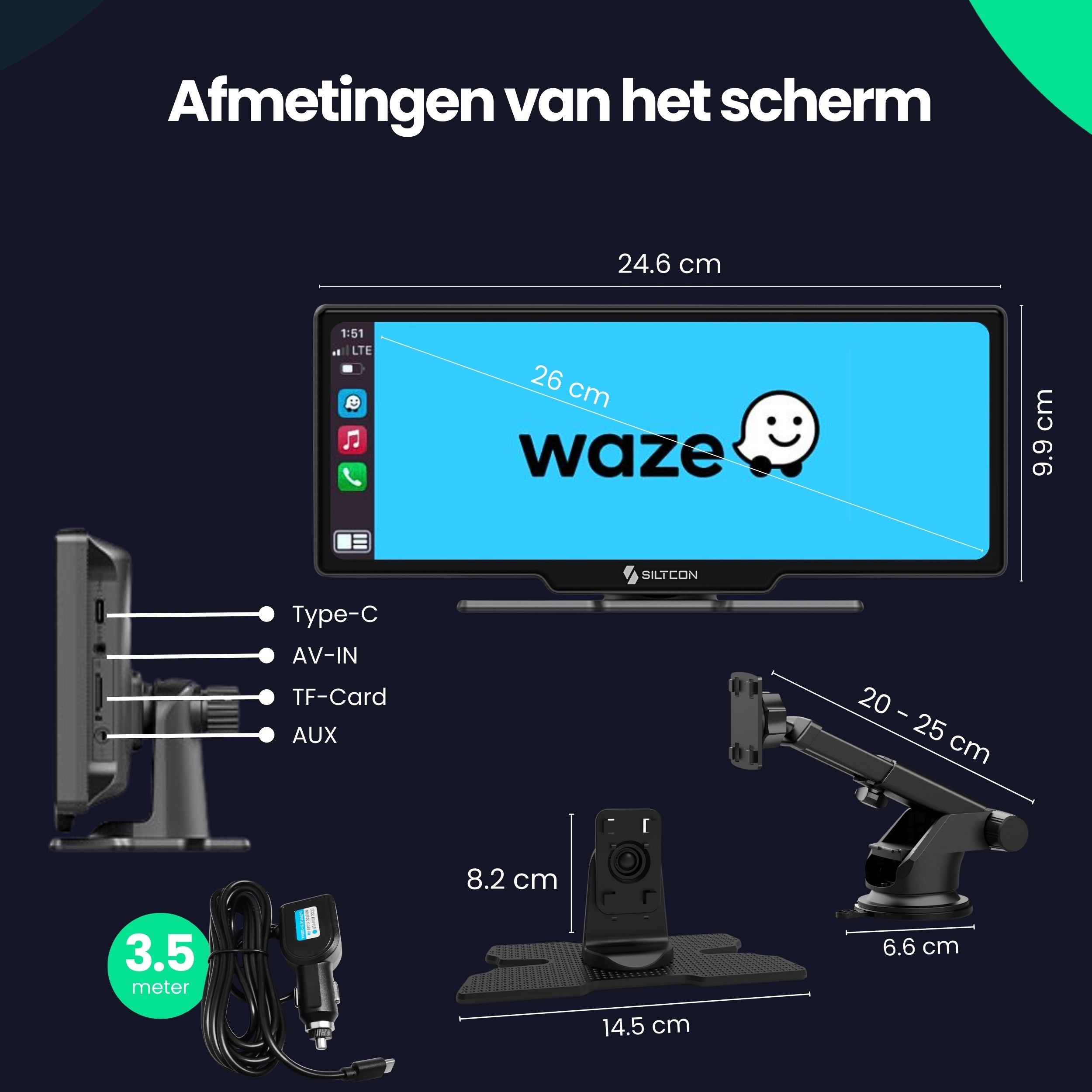 Siltcon 10.26” CarPlay Scherm – Draadloos voor iOS & Android - Siltcon
