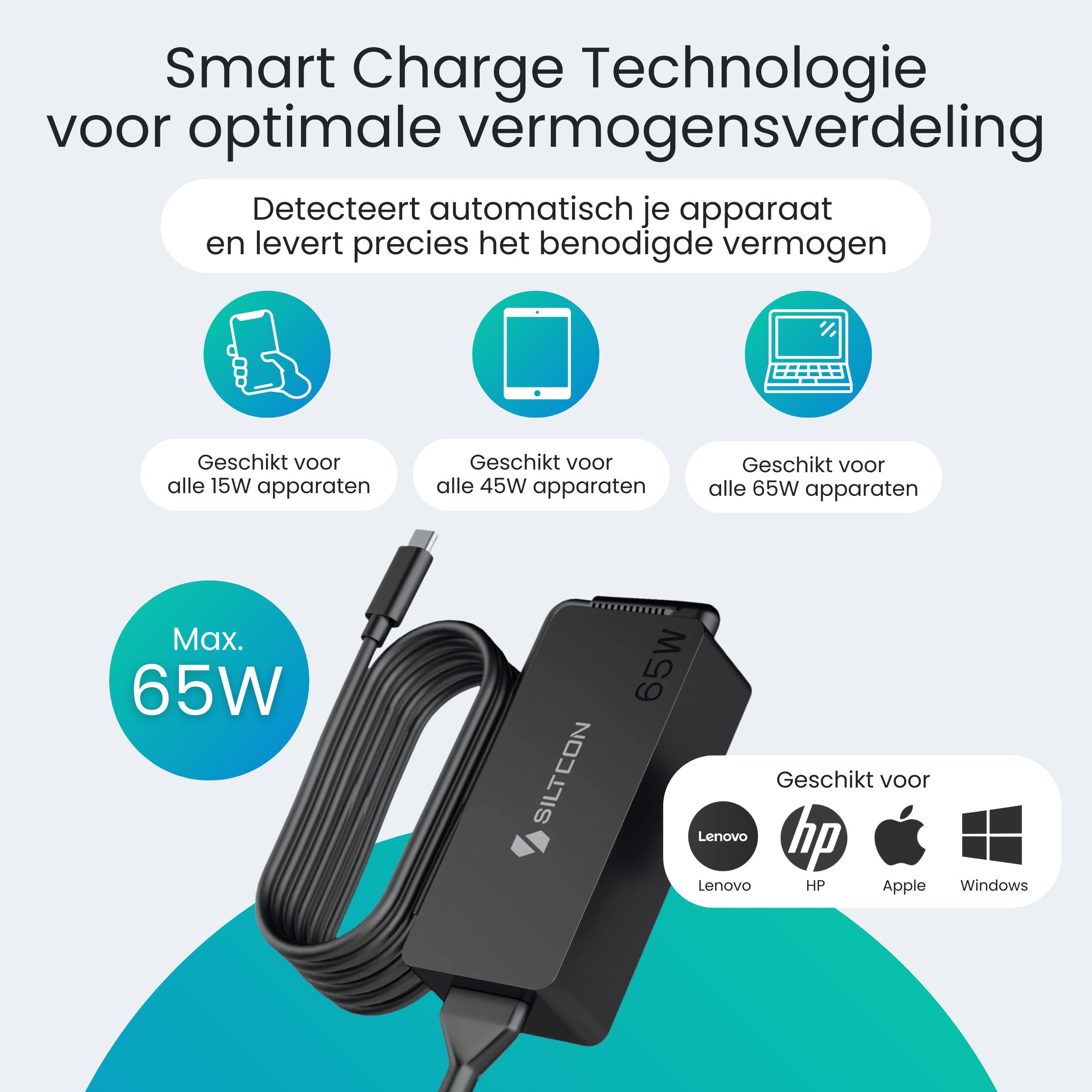 Siltcon 65W USB-C Adapter – Snelladen zonder gewicht – Universeel voor al je apparaten - Siltcon