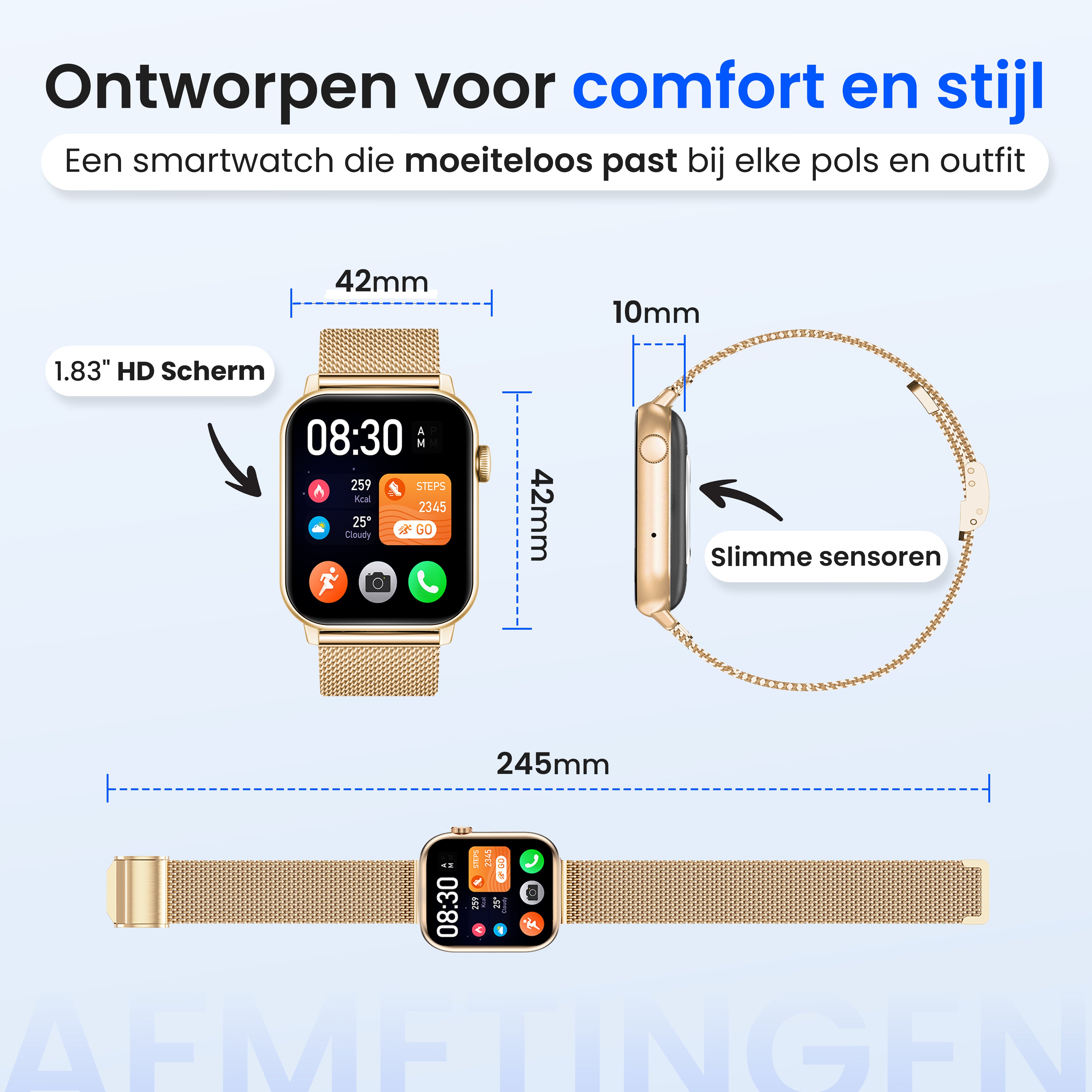 Siltcon Smartwatch Heren & Dames Pro - Goud