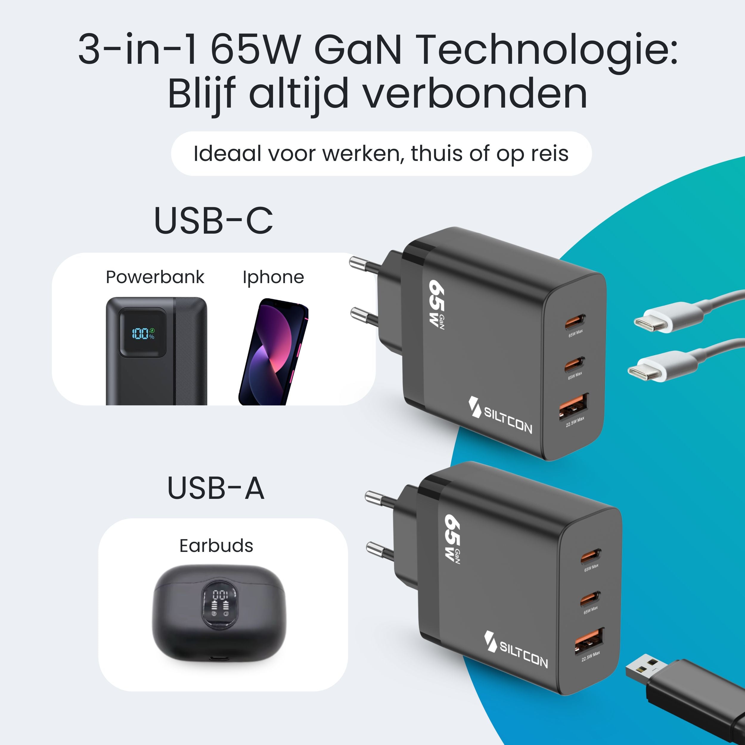 Siltcon – 65W USB-C Snellader - Siltcon