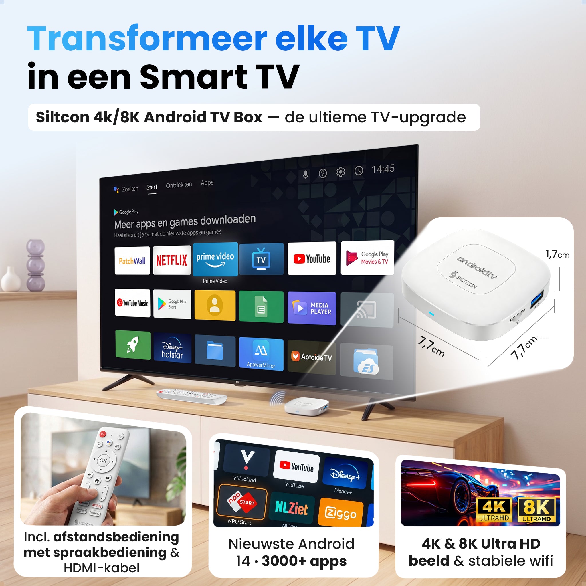 Siltcon® Android TV Box 4K & 8K HDR - Wit