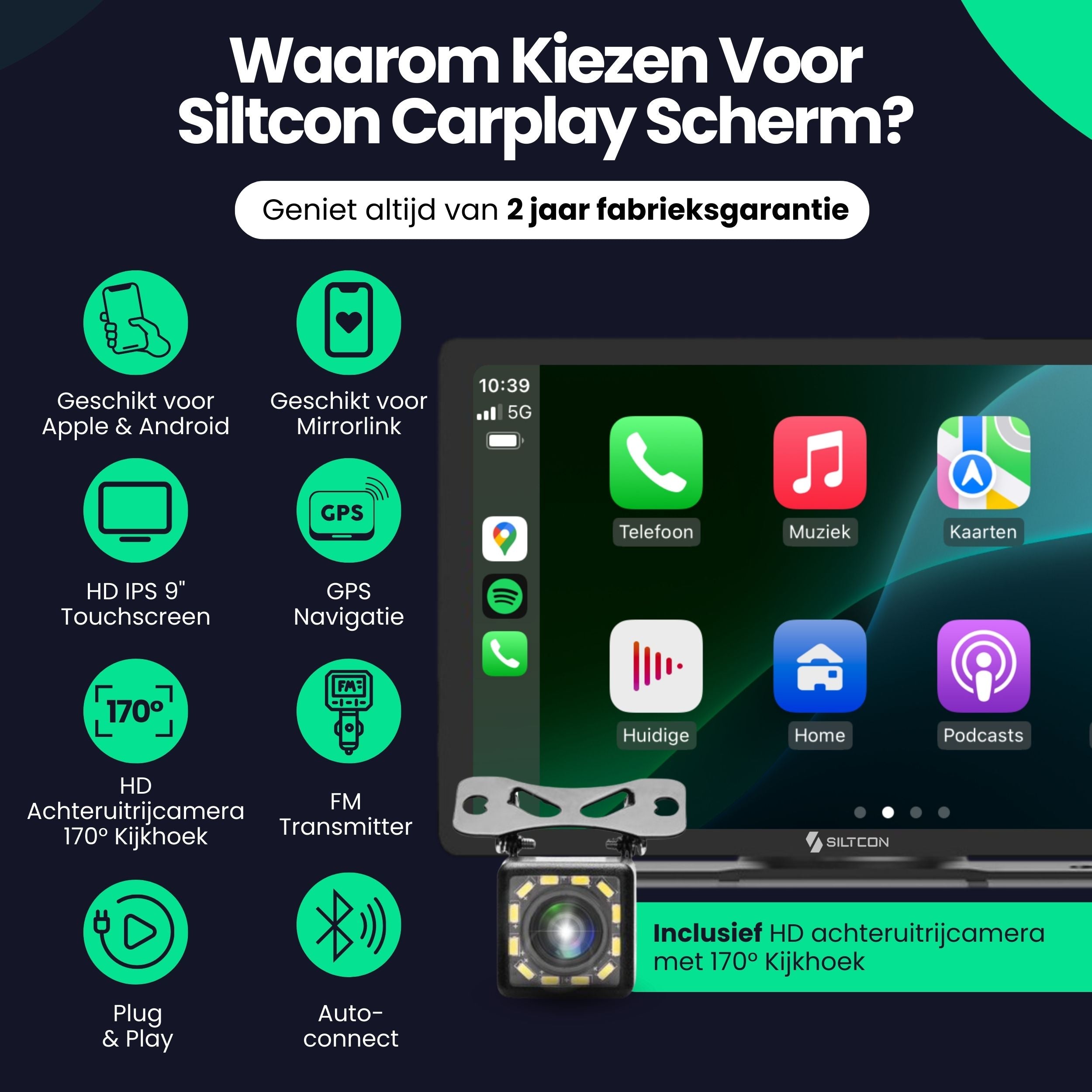 Siltcon 9” Carplay / Android Auto Scherm - Siltcon