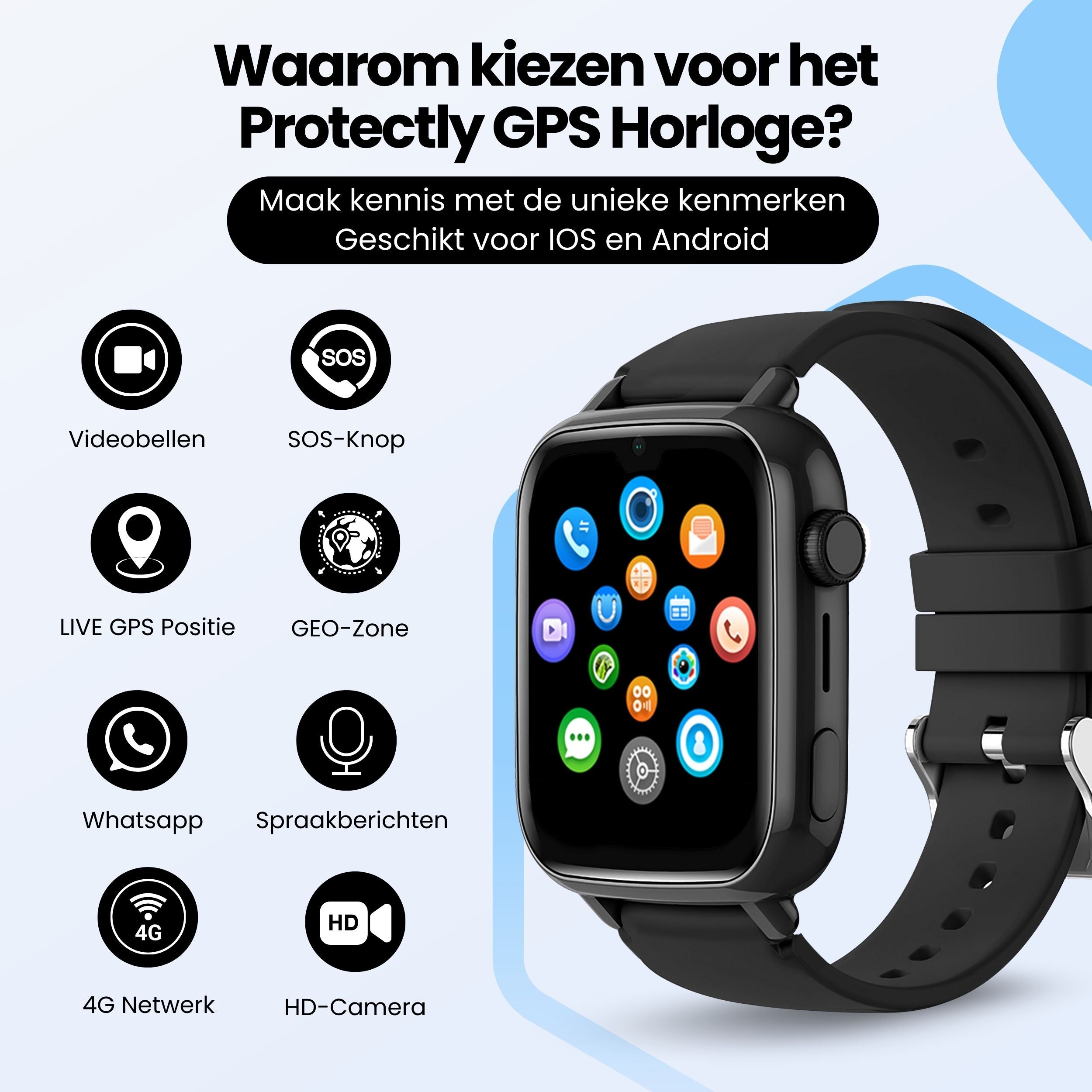 Protectly Kinder GPS Horloge – Smartwatch kind met bellen – GPS & SOS - Siltcon