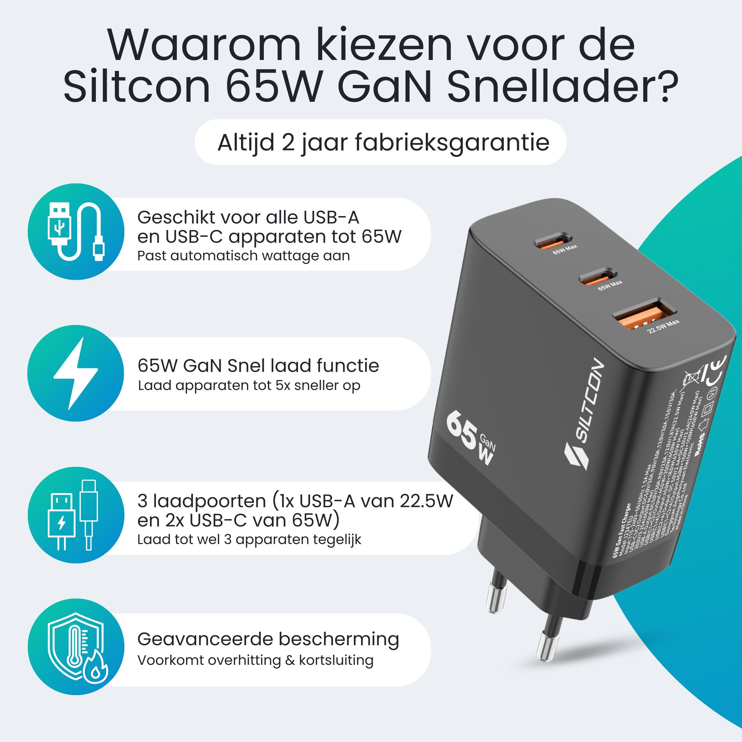Siltcon – 65W USB-C Snellader - Siltcon