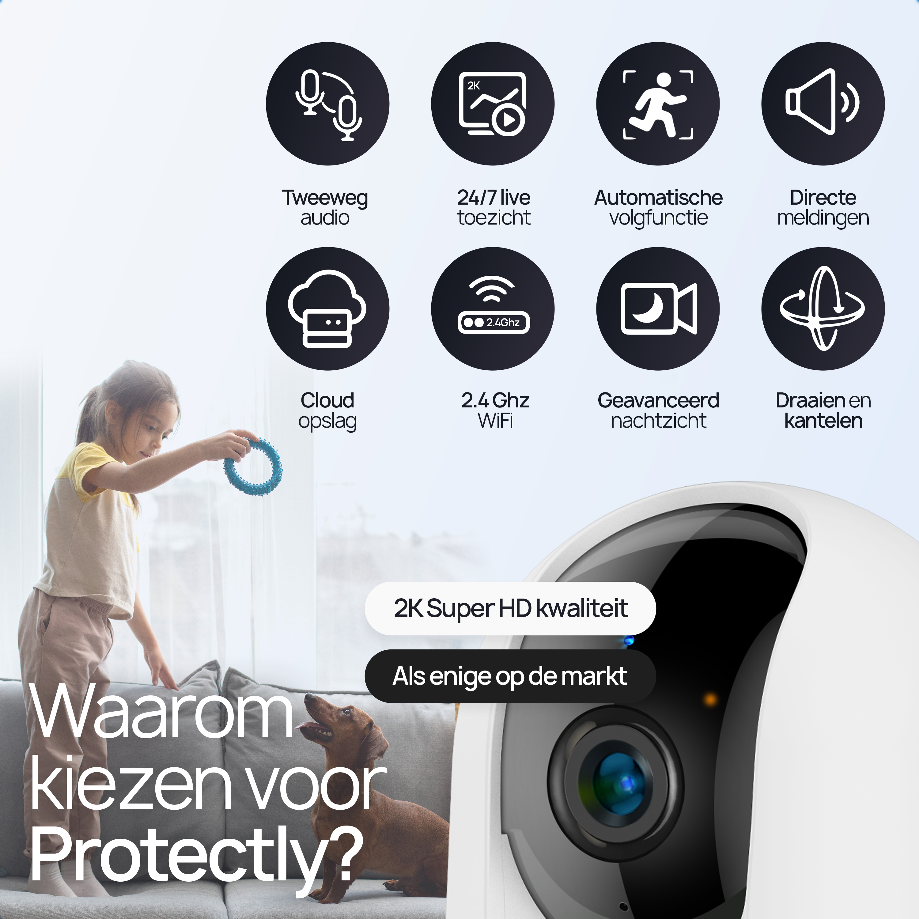 Protectly Beveiligingscamera – Huisdiercamera – 2K Ultra HD - Siltcon