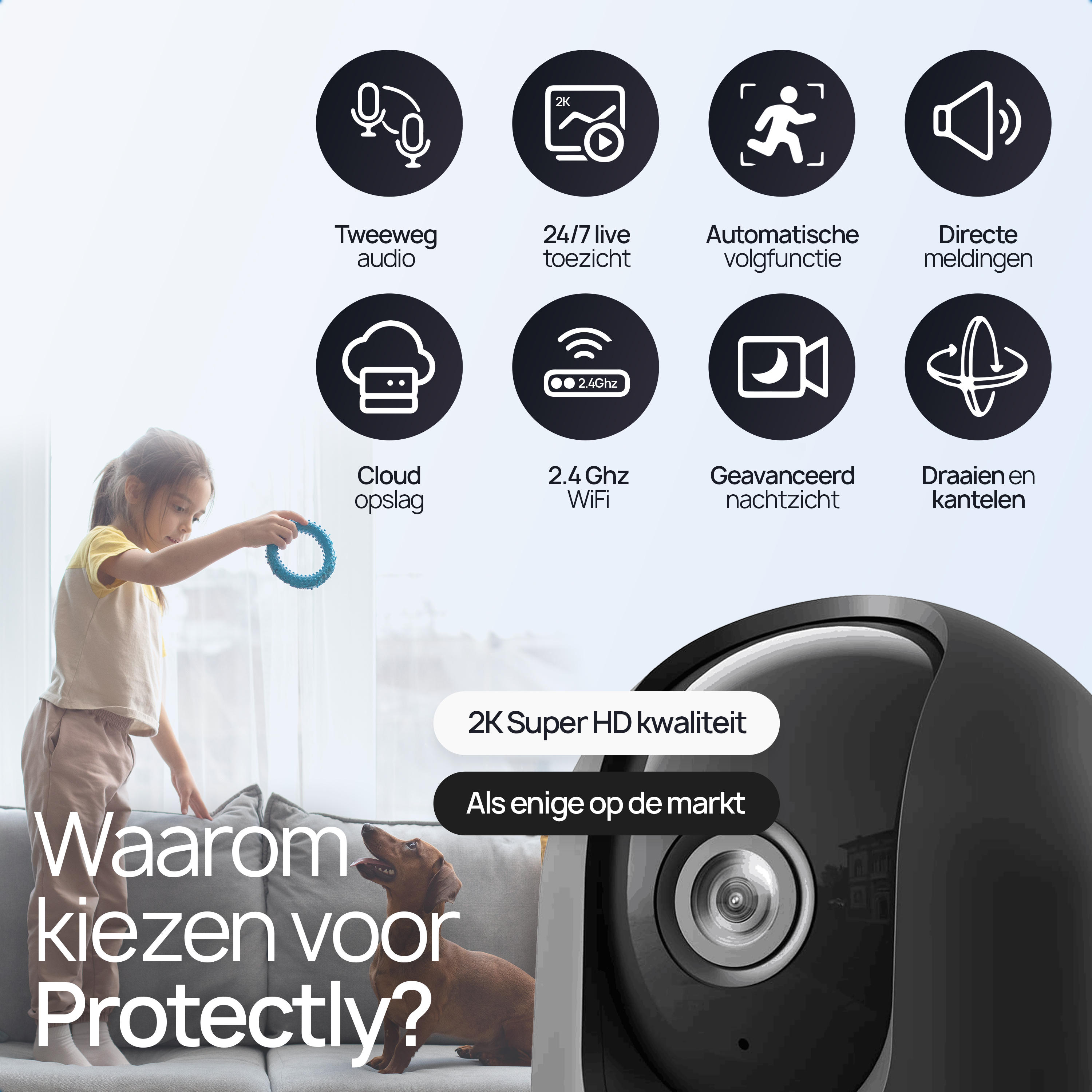 Protectly Beveiligingscamera – Huisdiercamera – 2K Ultra HD - Siltcon