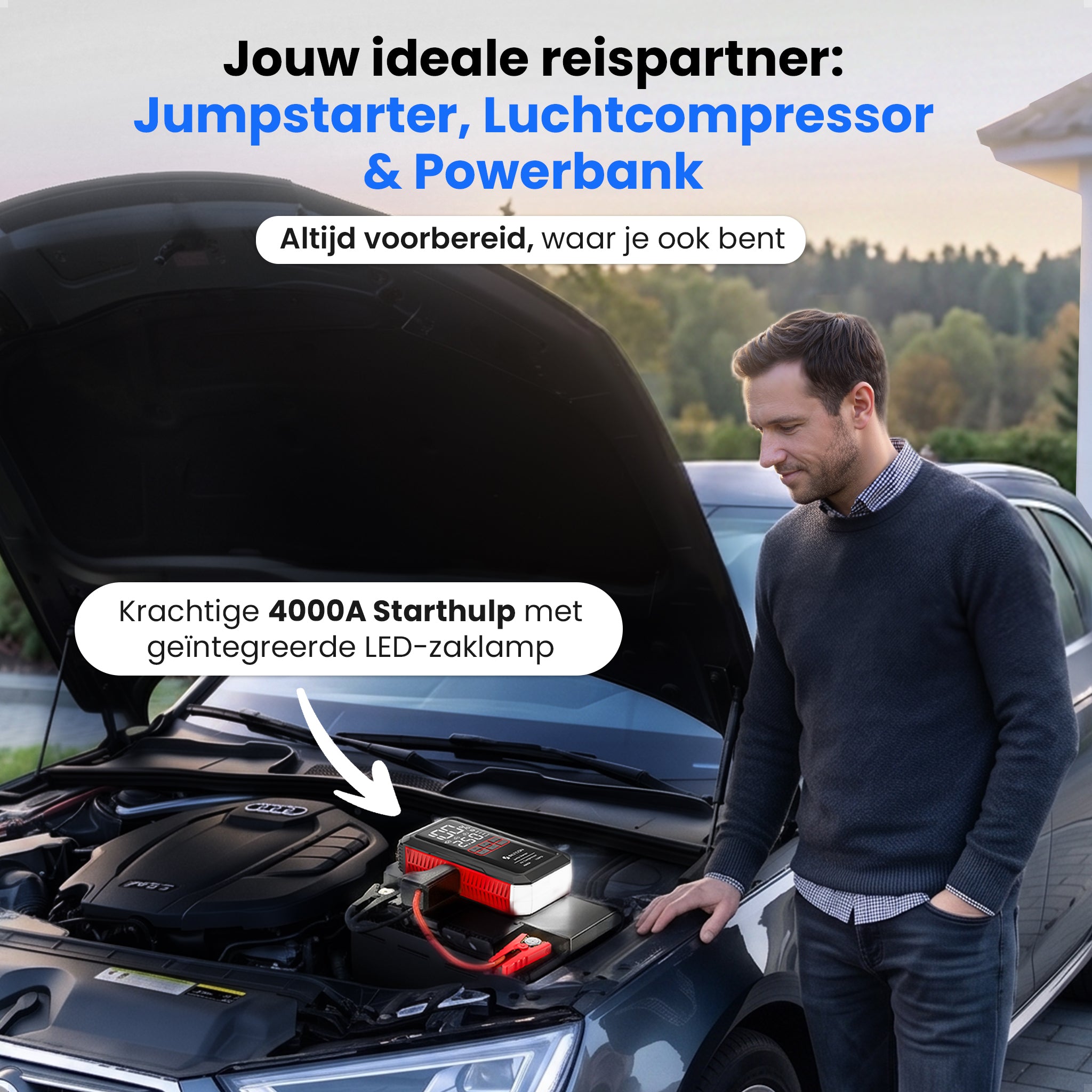 Siltcon® 12V 5-in-1 Jumpstarter voor Auto met Compressor
