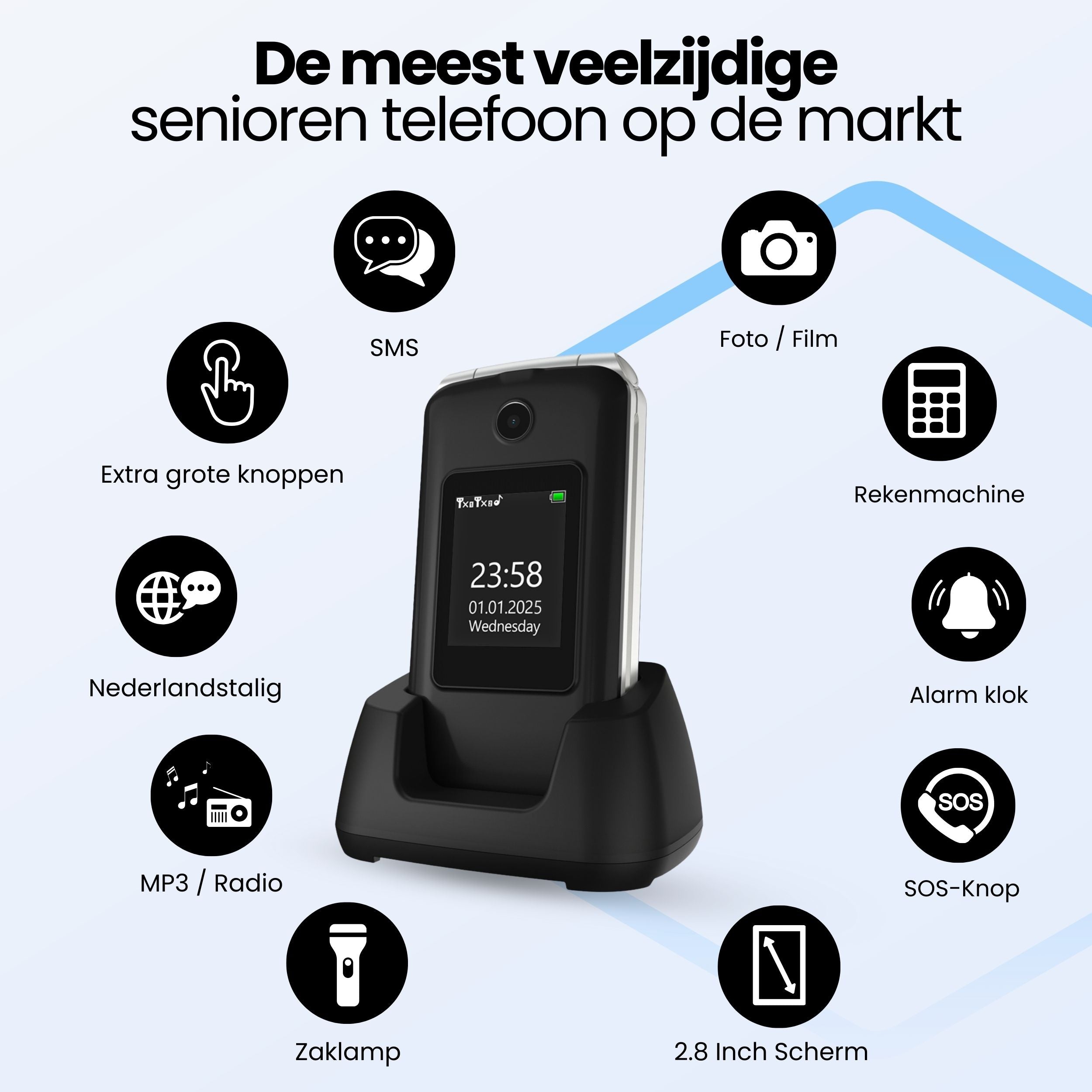 Siltcon Senioren Telefoon Klapbaar – Grote toetsen – SOS-noodknop & 4G - Siltcon