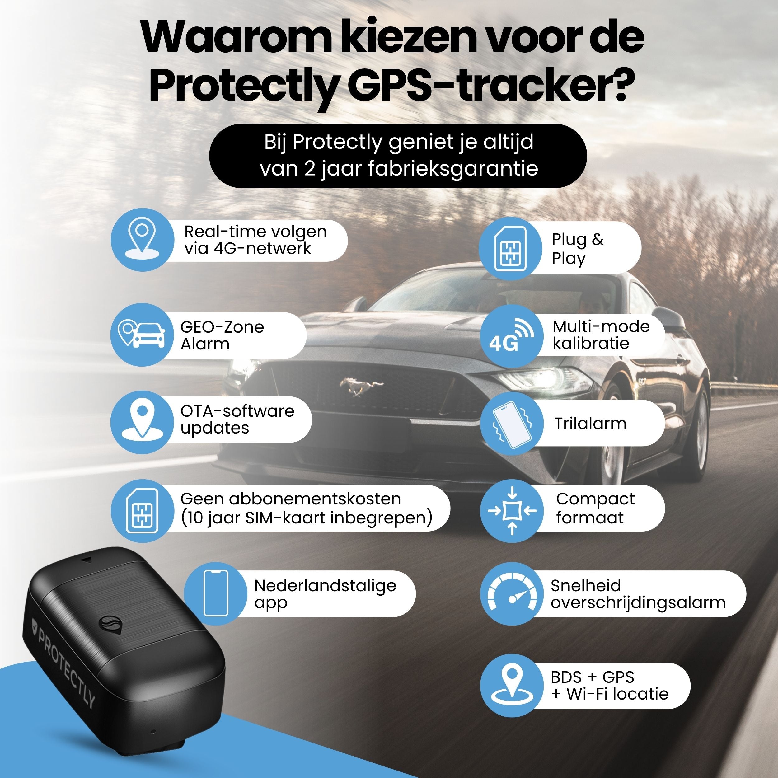 Protectly OBD GPS Tracker – Zonder Abonnement – 4G Tracking Auto - Siltcon