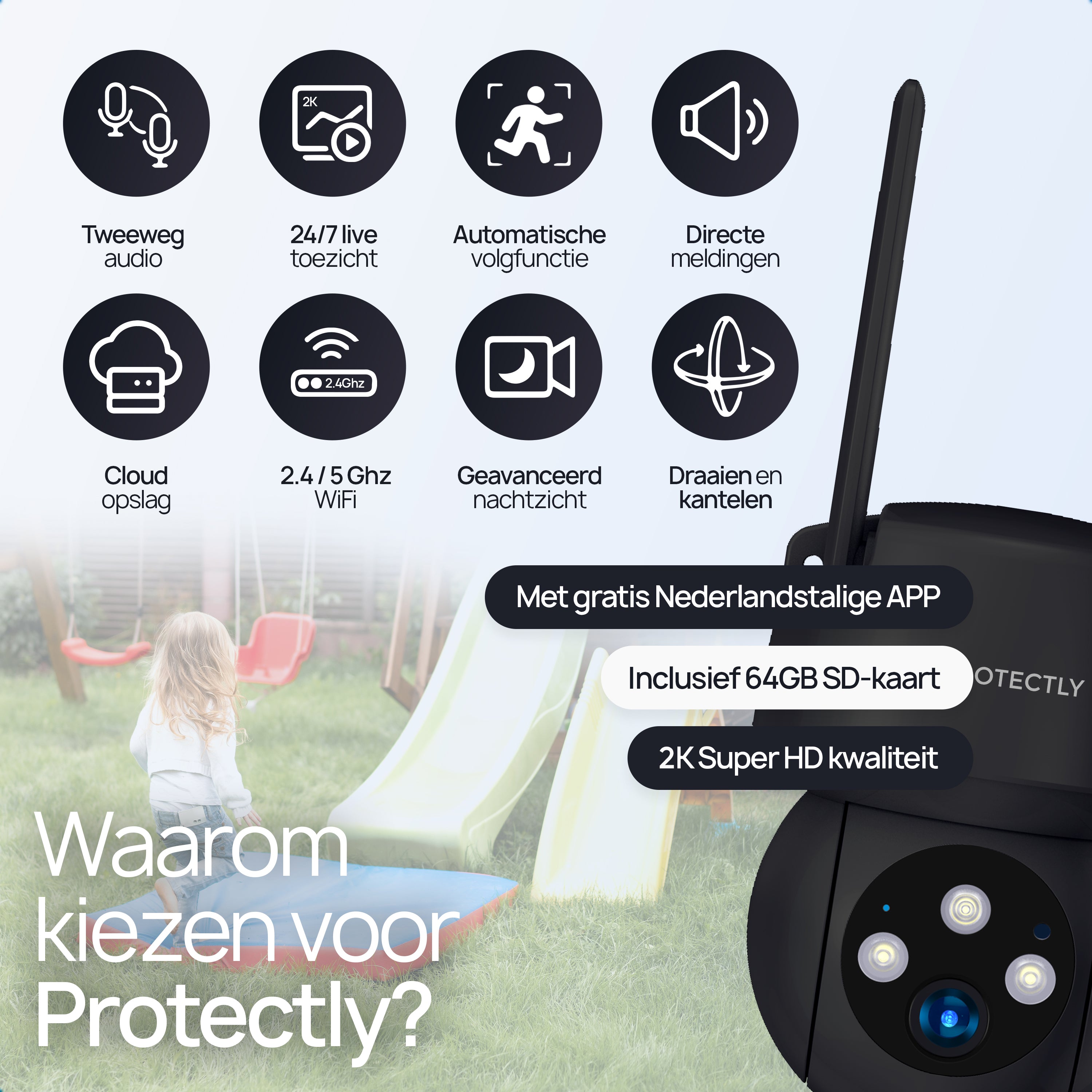 Protectly Beveiligingscamera Buiten 2K 3MP – Nachtzicht & Appbediening - Siltcon