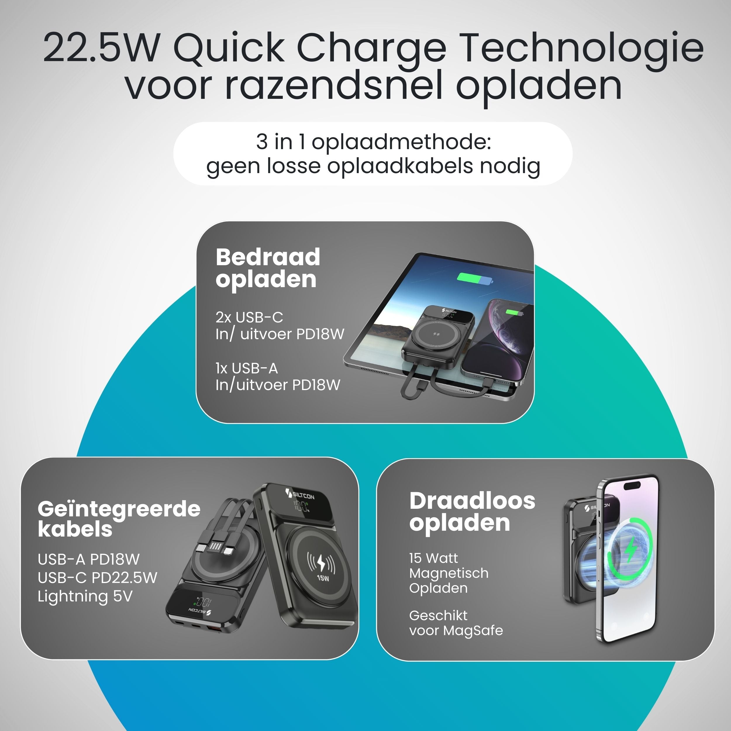Magnetische Powerbank 10000 mAh - Siltcon