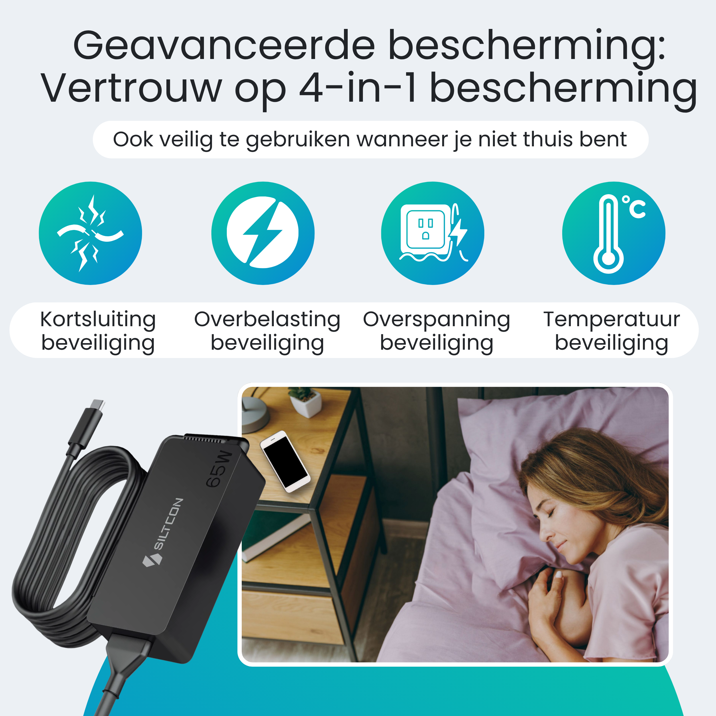 Siltcon 65W USB-C Adapter – Snelladen zonder gewicht – Universeel voor al je apparaten - Siltcon