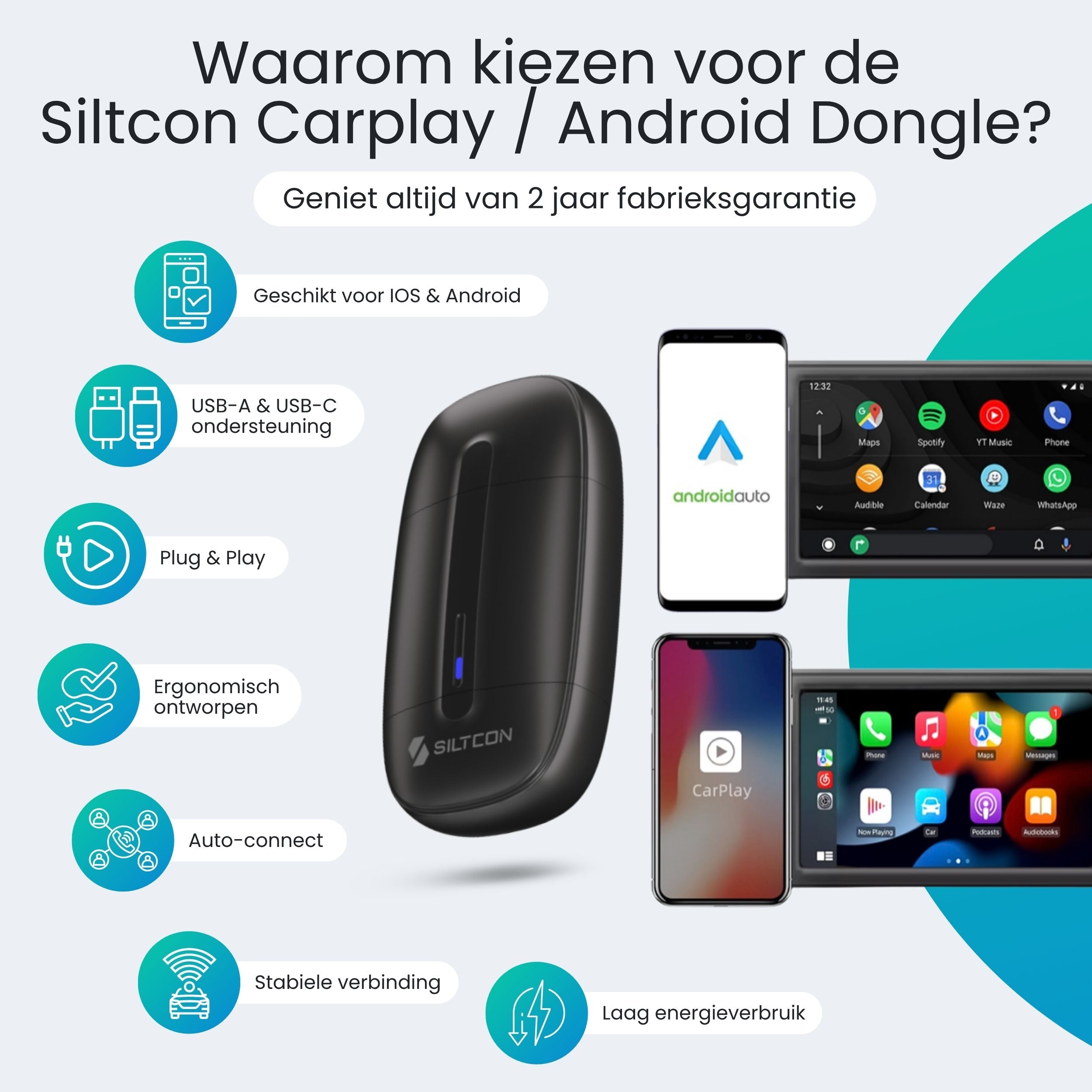 Siltcon® CarPlay Dongle – Draadloos CarPlay & Android Auto - Siltcon