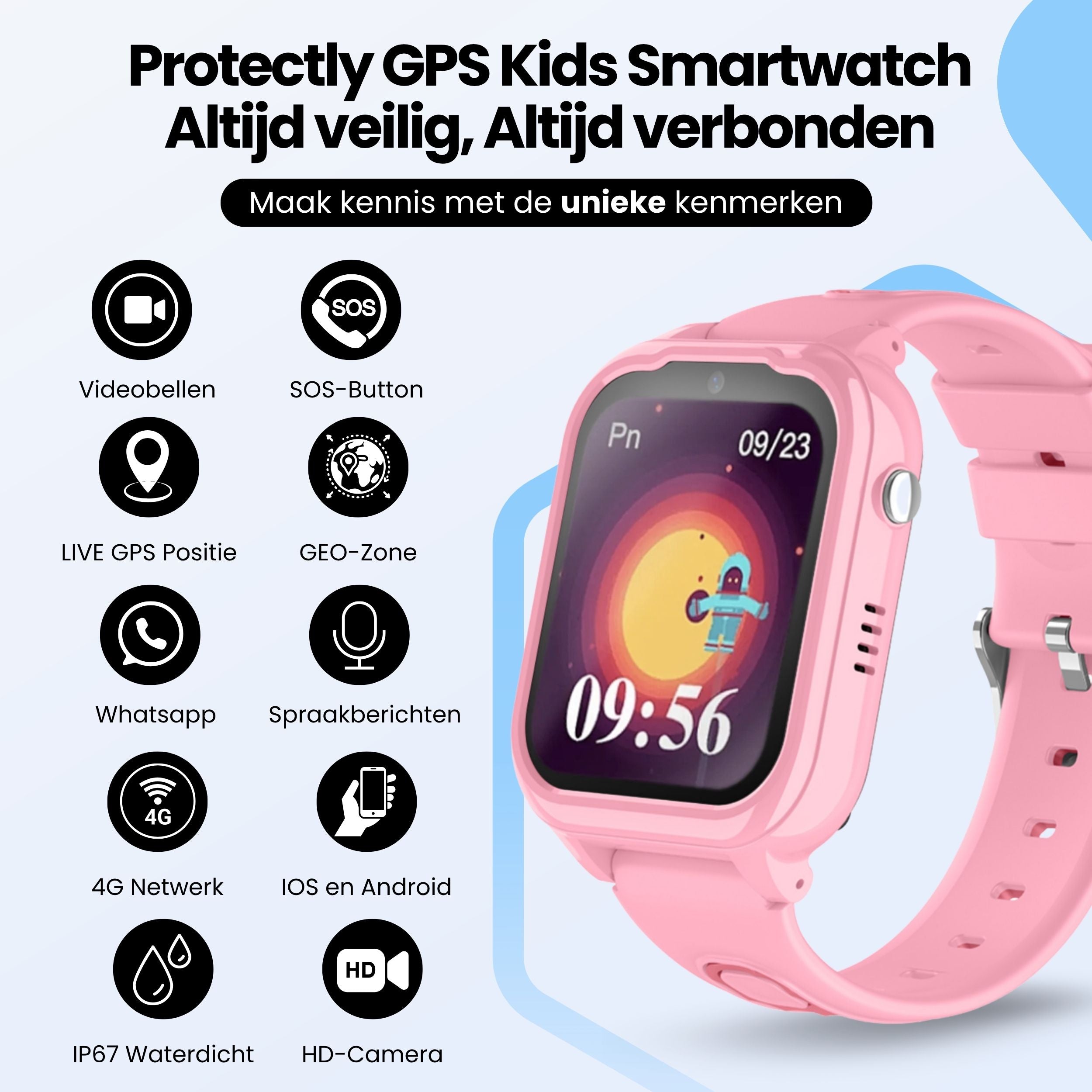 Protectly Kids Smartwatch – GPS horloge kinderen – Smartwatch kind met bellen - Roze - Siltcon