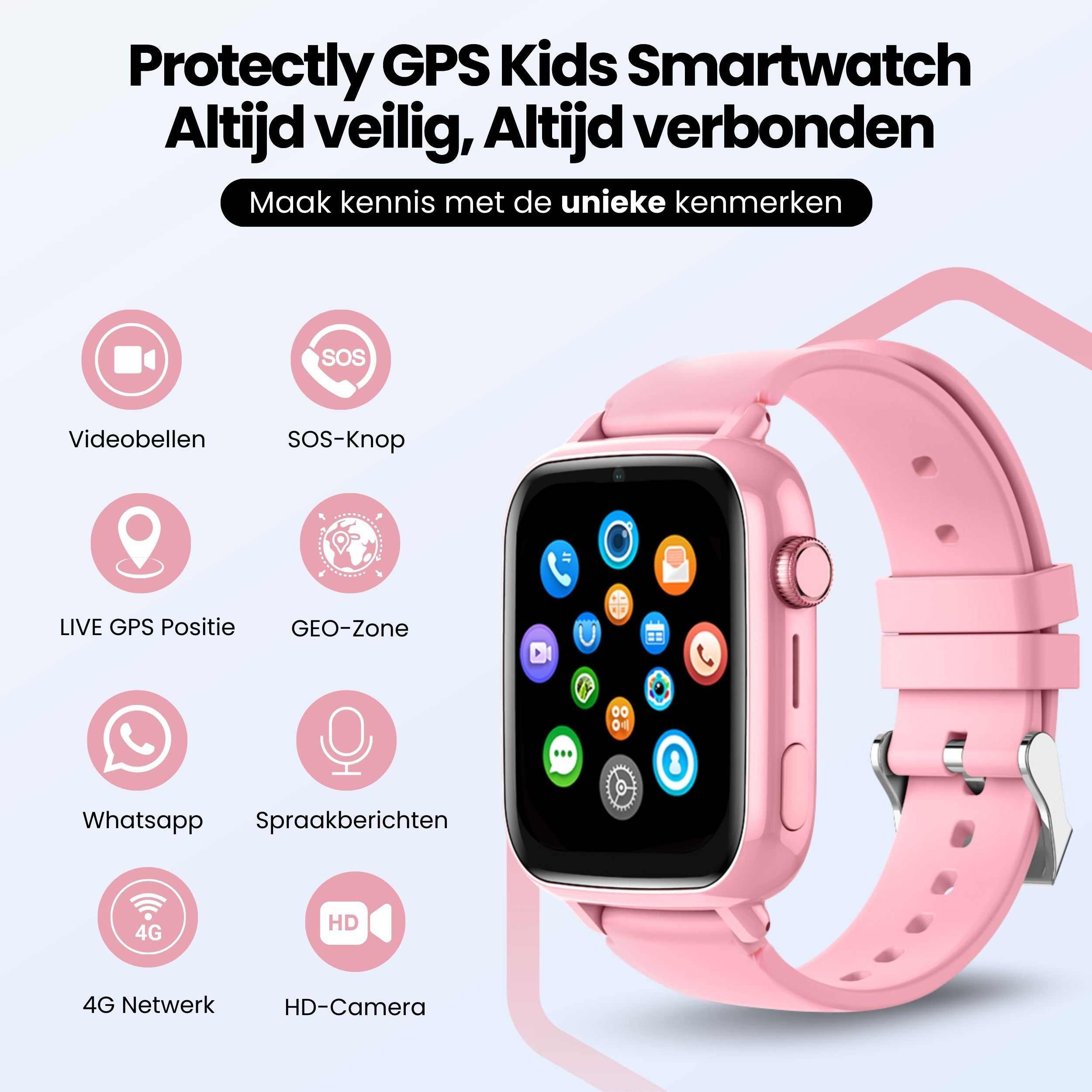 Protectly® GPS Uhr Kind - Rosa