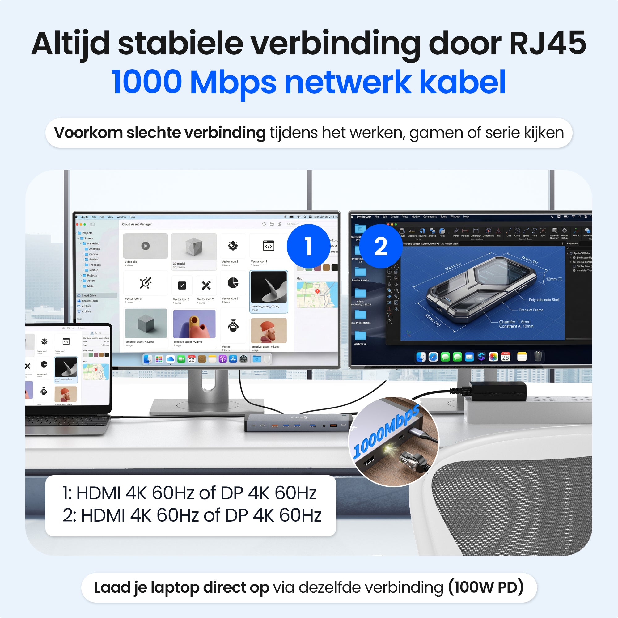 Siltcon – 17-in-1 & Dual 4K – Docking Station met USB-C & 100W Power Delivery