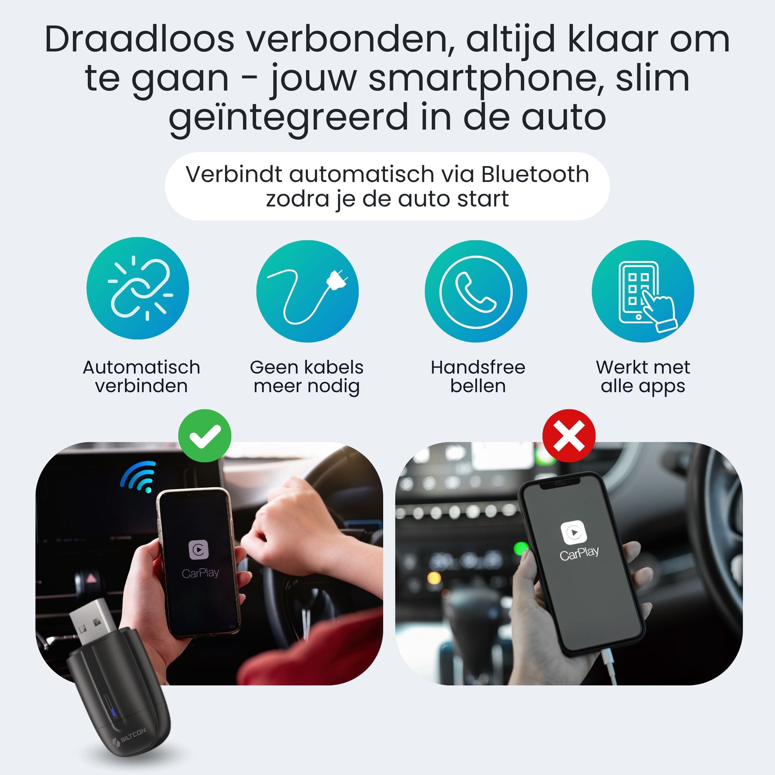 Siltcon® CarPlay Dongle – Draadloos CarPlay & Android Auto - Siltcon