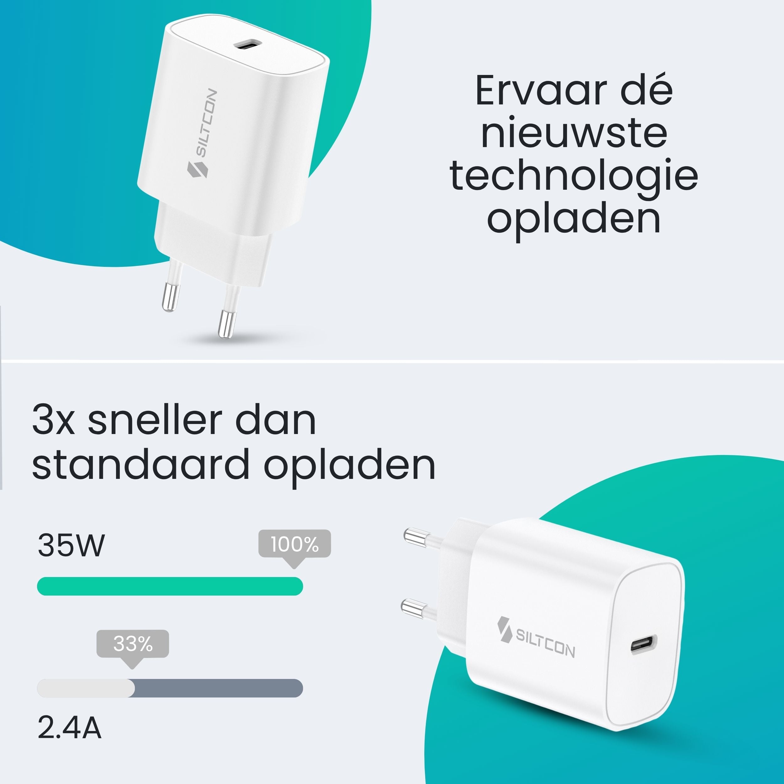 Siltcon 35W iPhone Snellader – USB-C naar Lightning Adapter 2m – iPad / iPhone / AirPods Oplader - Siltcon