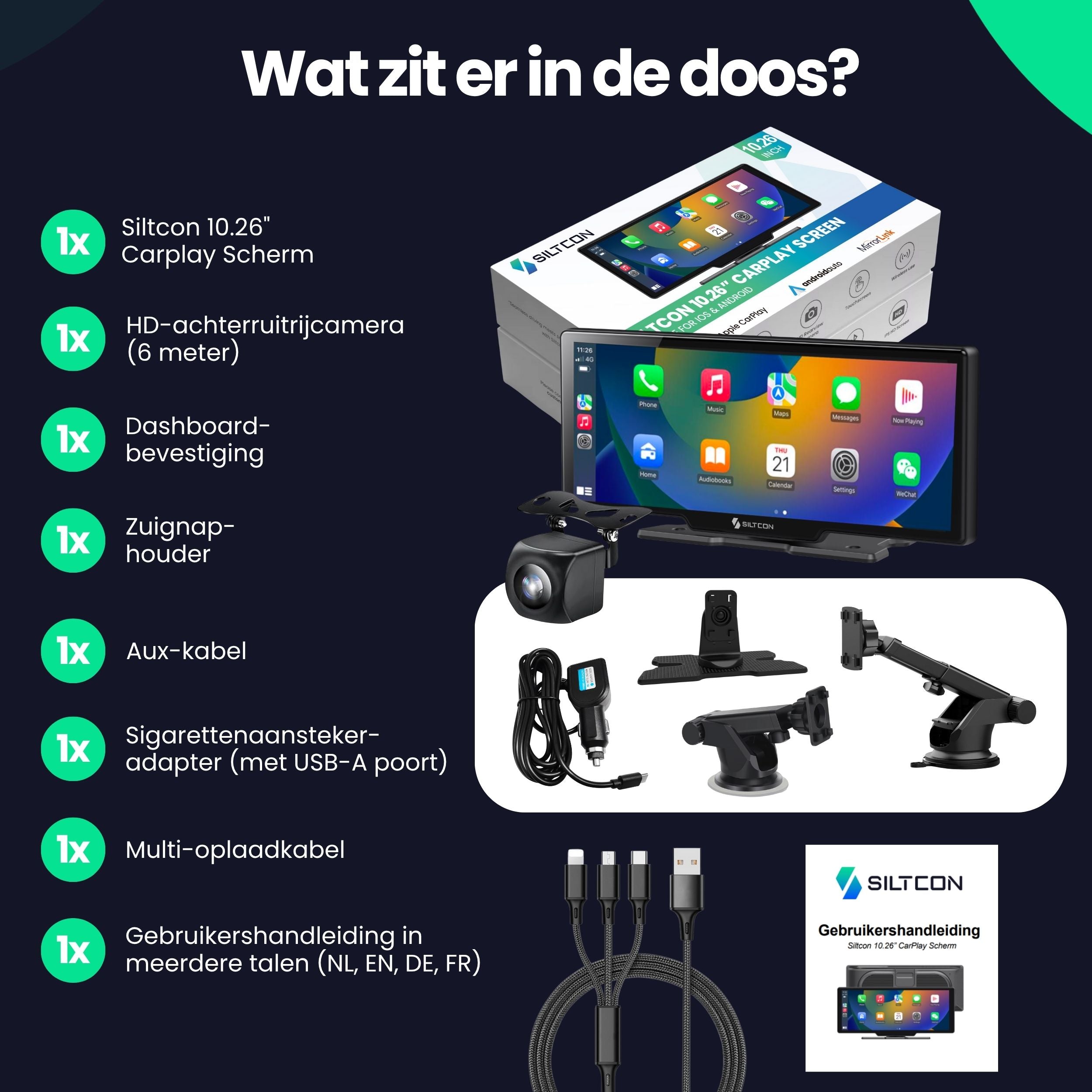 Siltcon 10.26” CarPlay Scherm – Draadloos voor iOS & Android - Siltcon