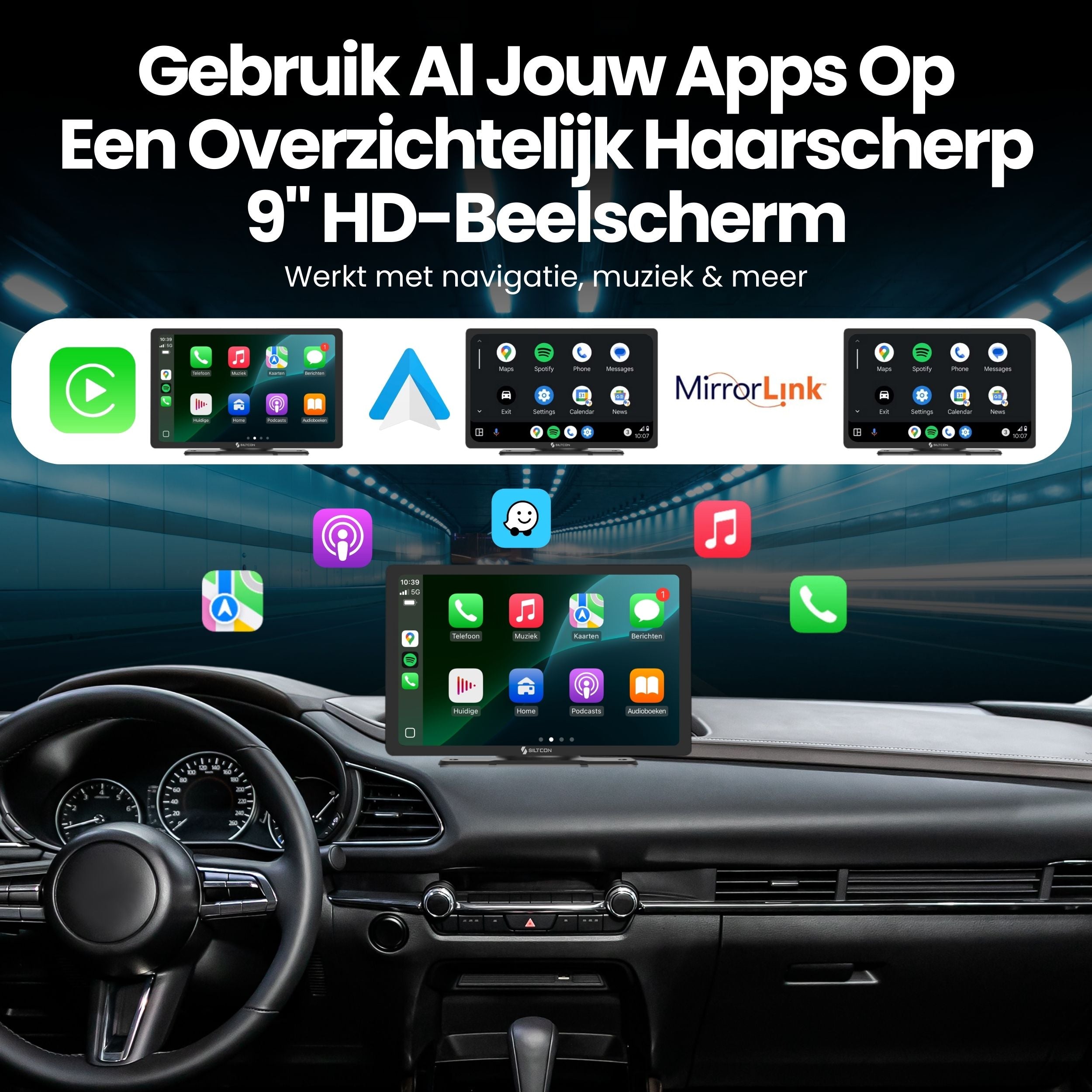 Siltcon 9” Carplay / Android Auto Scherm - Siltcon