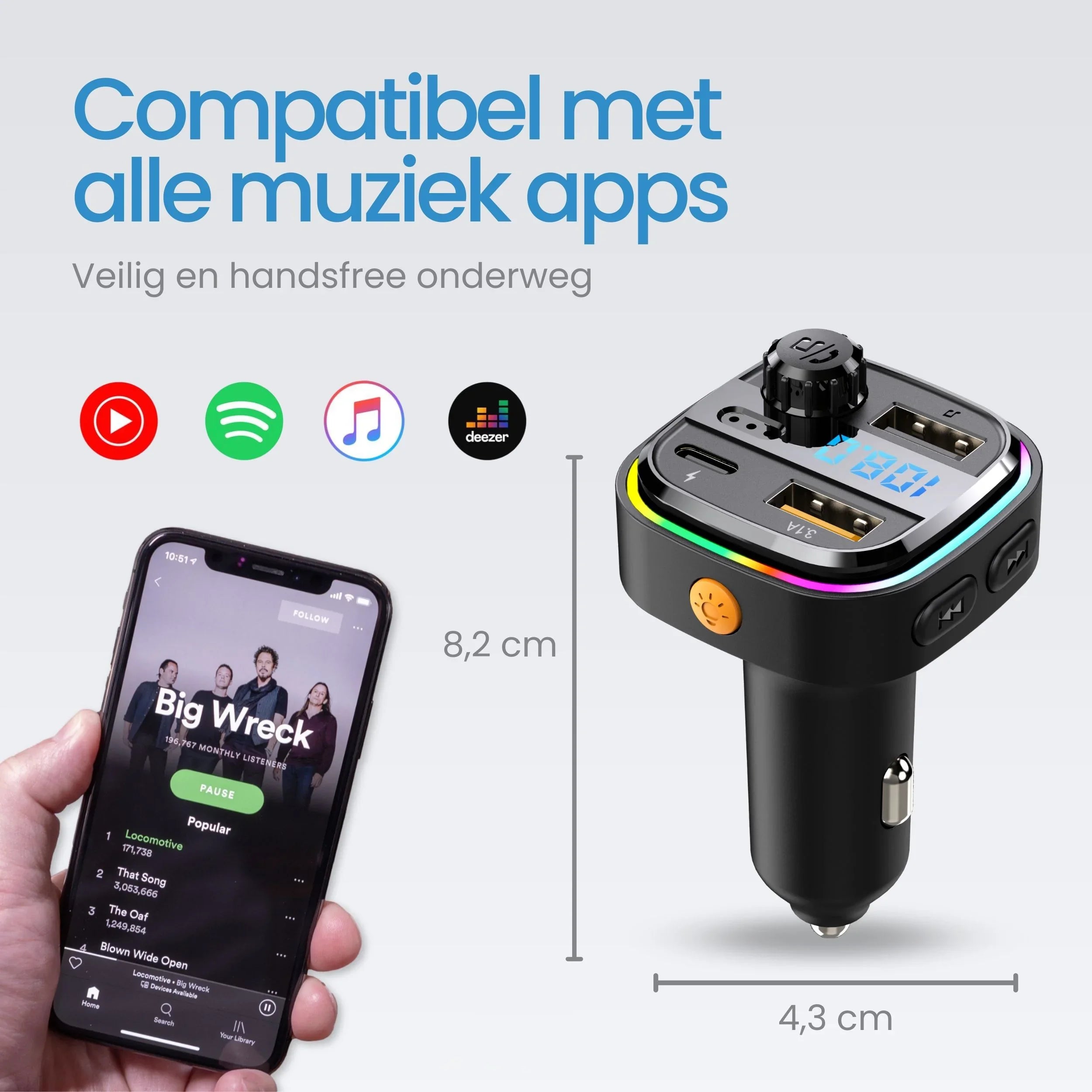 Siltcon Bluetooth FM Transmitter Auto – Snellader - Siltcon