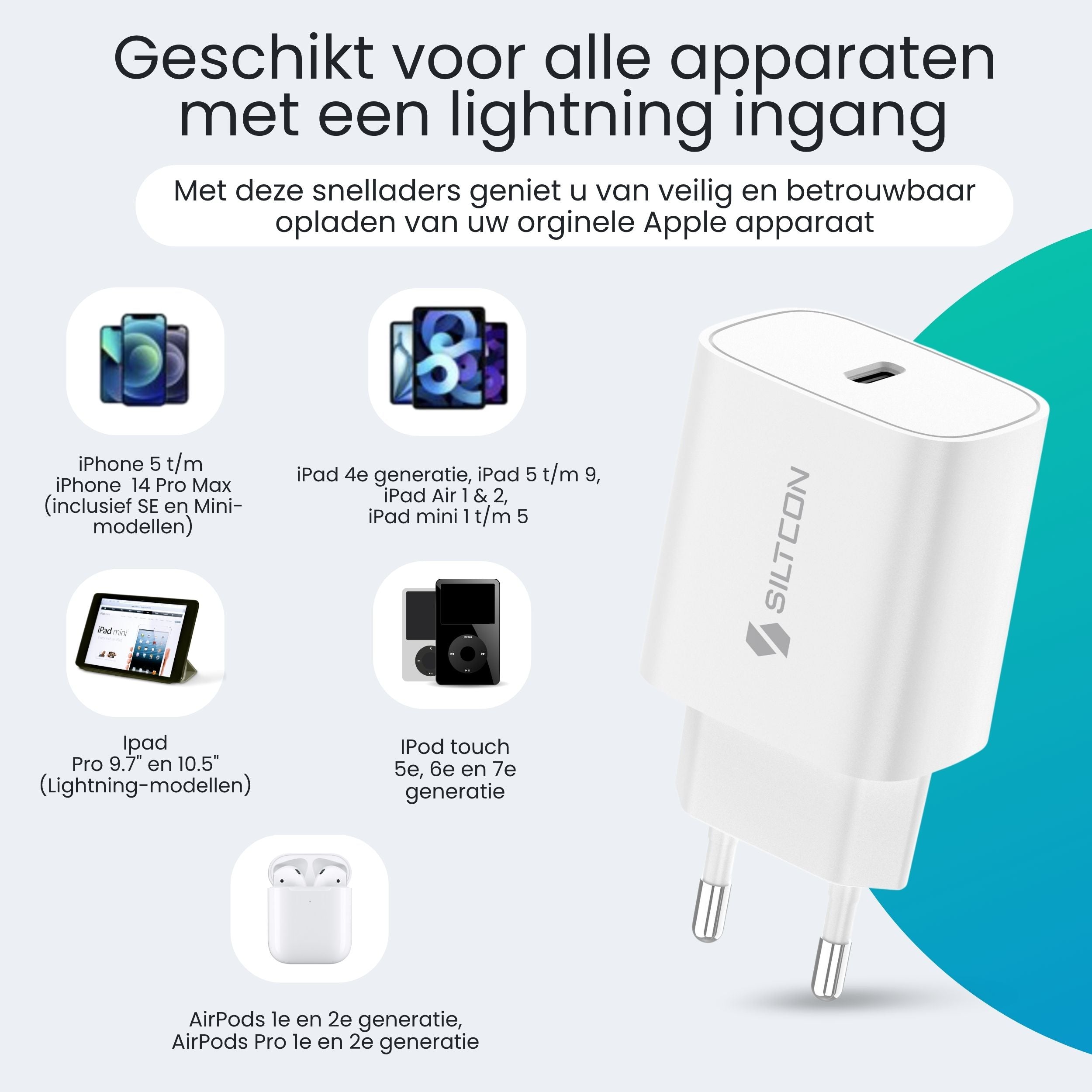 Siltcon 35W iPhone Snellader – USB-C naar Lightning Adapter 2m – iPad / iPhone / AirPods Oplader - Siltcon