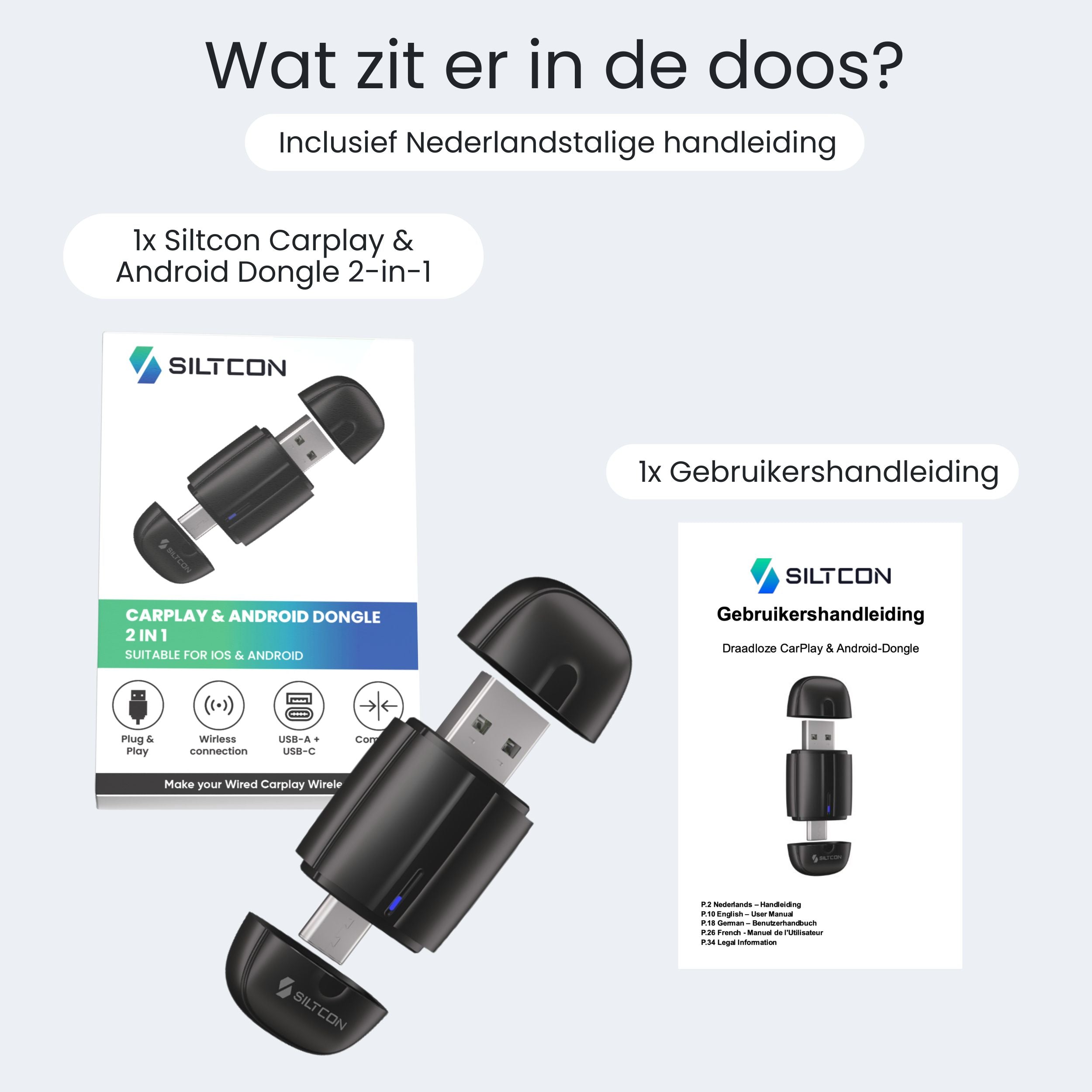 Siltcon® CarPlay Dongle – Draadloos CarPlay & Android Auto - Siltcon