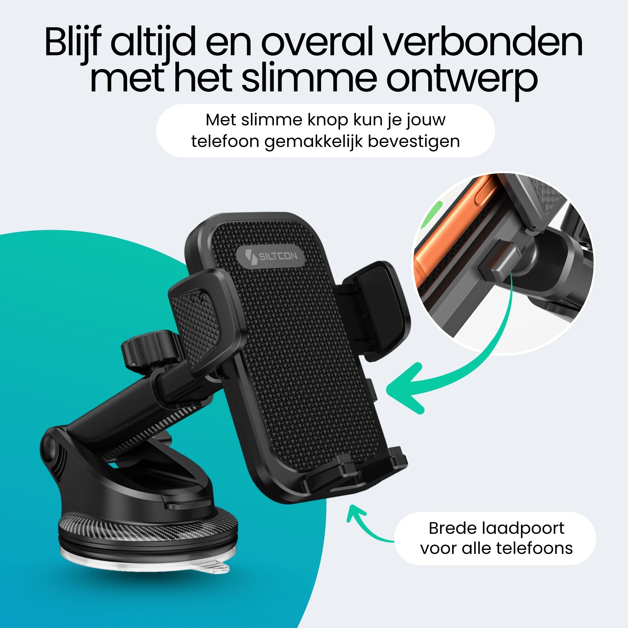 Siltcon Universele Telefoonhouder Auto – Zuignap Bevestiging & 360° Draaibaar - Siltcon