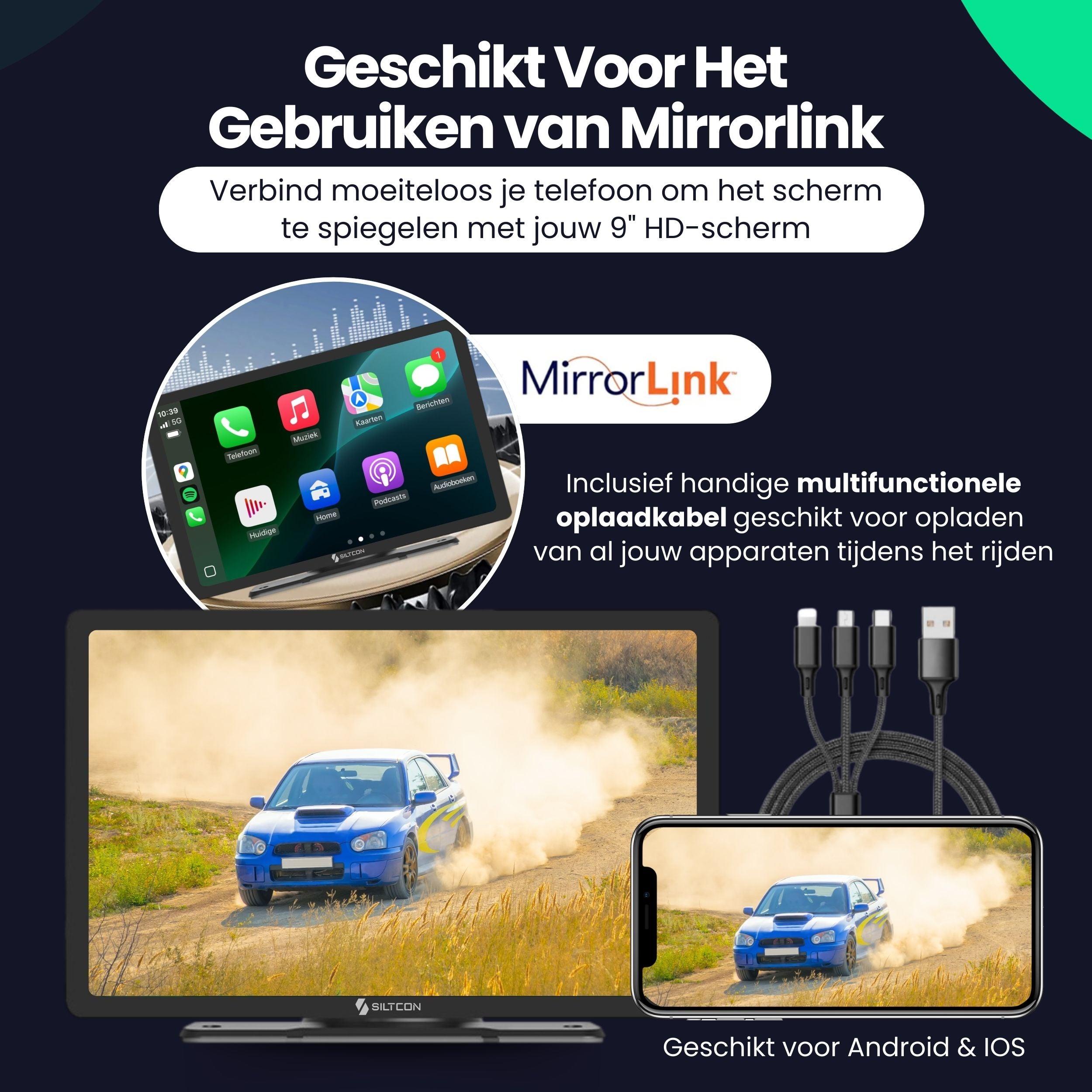 Siltcon 9” Carplay / Android Auto Scherm - Siltcon