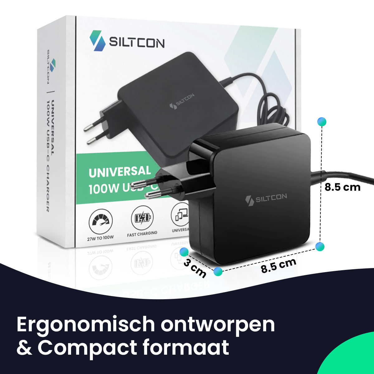 Siltcon USB-C Oplader 100W Snellader - Siltcon