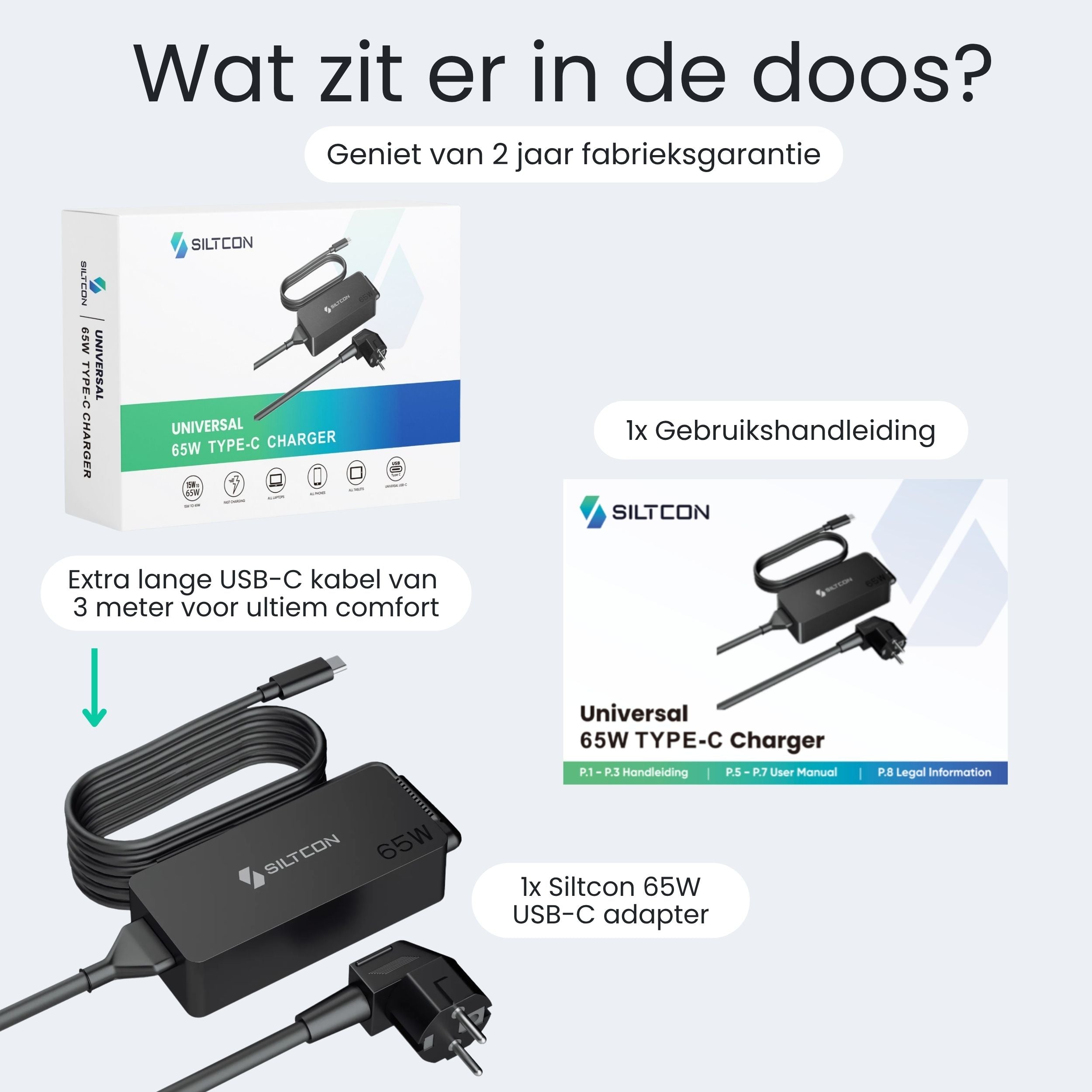Siltcon 65W USB-C Adapter – Snelladen zonder gewicht – Universeel voor al je apparaten - Siltcon