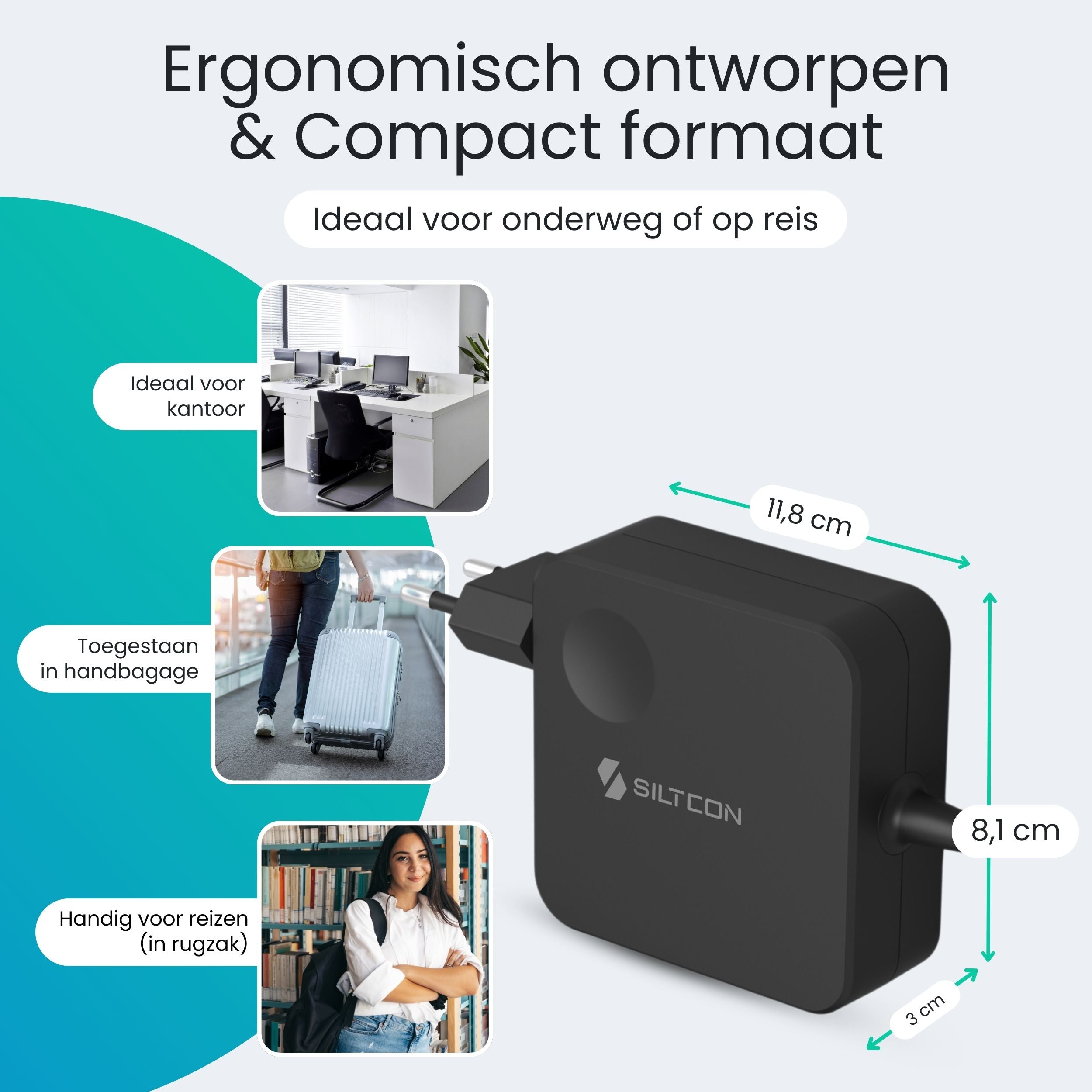 Siltcon 100W USB C Adapter – Snellader voor Laptop & Smartphone - Siltcon