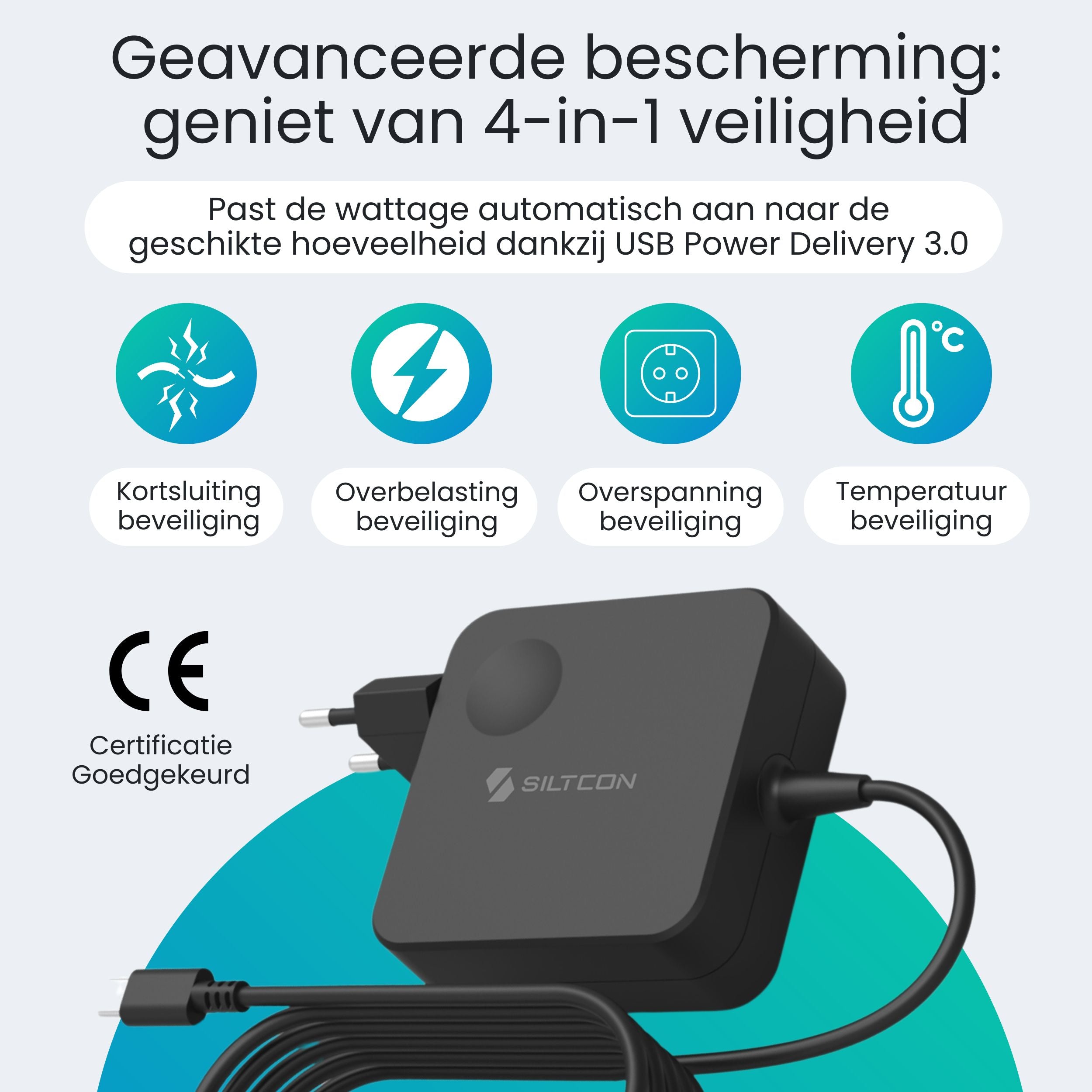 Siltcon 100W USB C Adapter – Snellader voor Laptop & Smartphone - Siltcon