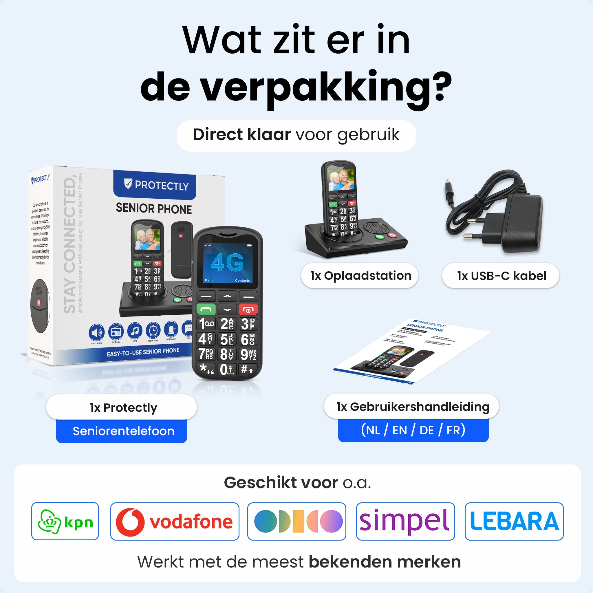 Protectly® Senioren Telefoon - 4G - Met Homebase