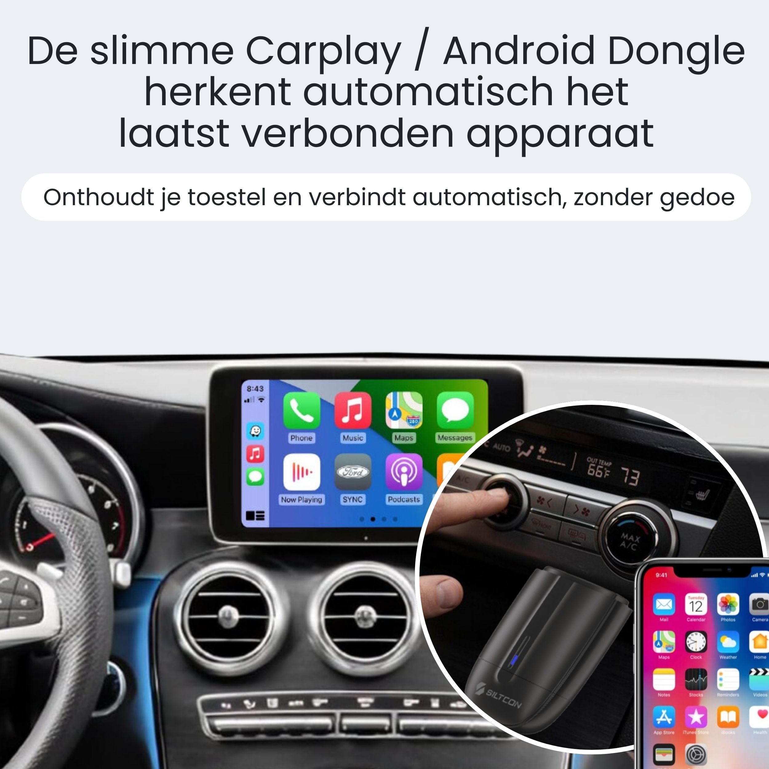 Siltcon® CarPlay Dongle – Draadloos CarPlay & Android Auto - Siltcon