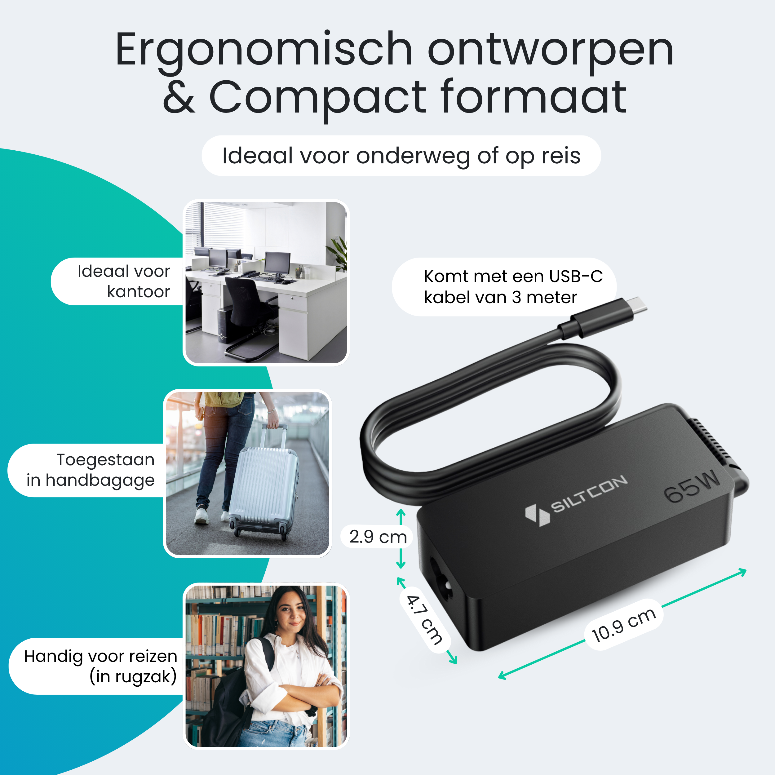 Siltcon 65W USB-C Adapter – Snelladen zonder gewicht – Universeel voor al je apparaten - Siltcon