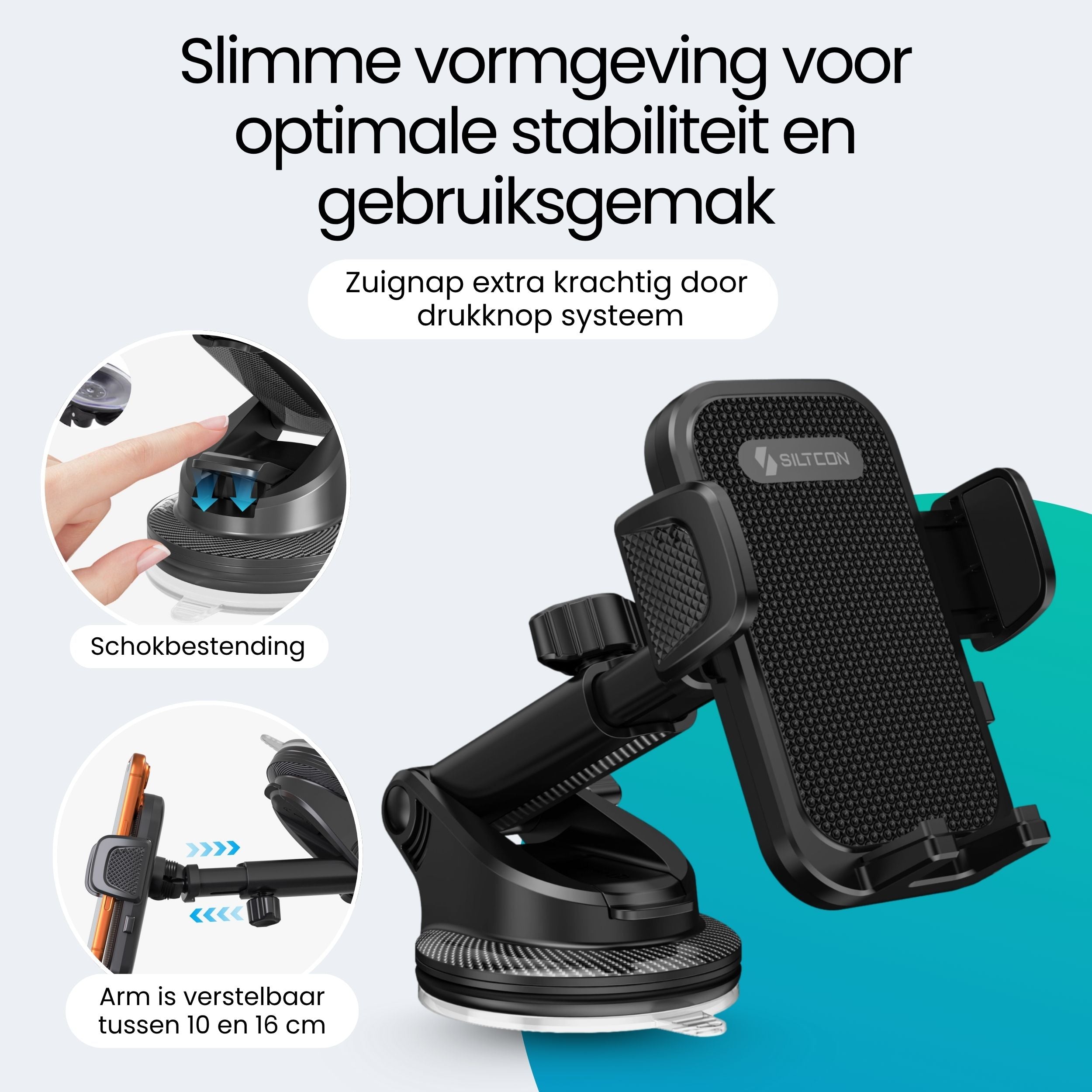 Siltcon Universele Telefoonhouder Auto – Zuignap Bevestiging & 360° Draaibaar - Siltcon