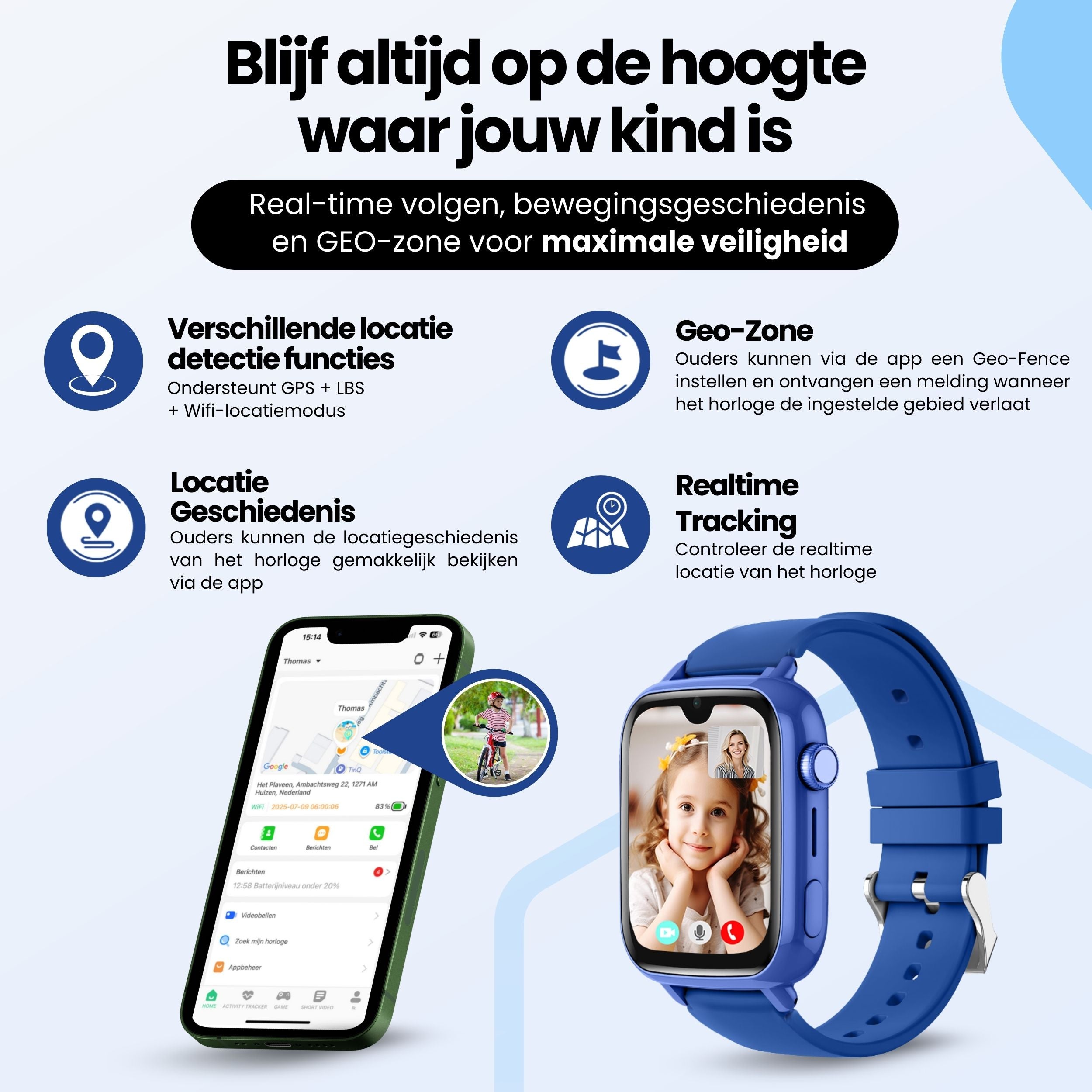 Protectly® GPS Uhr Kind - Blau