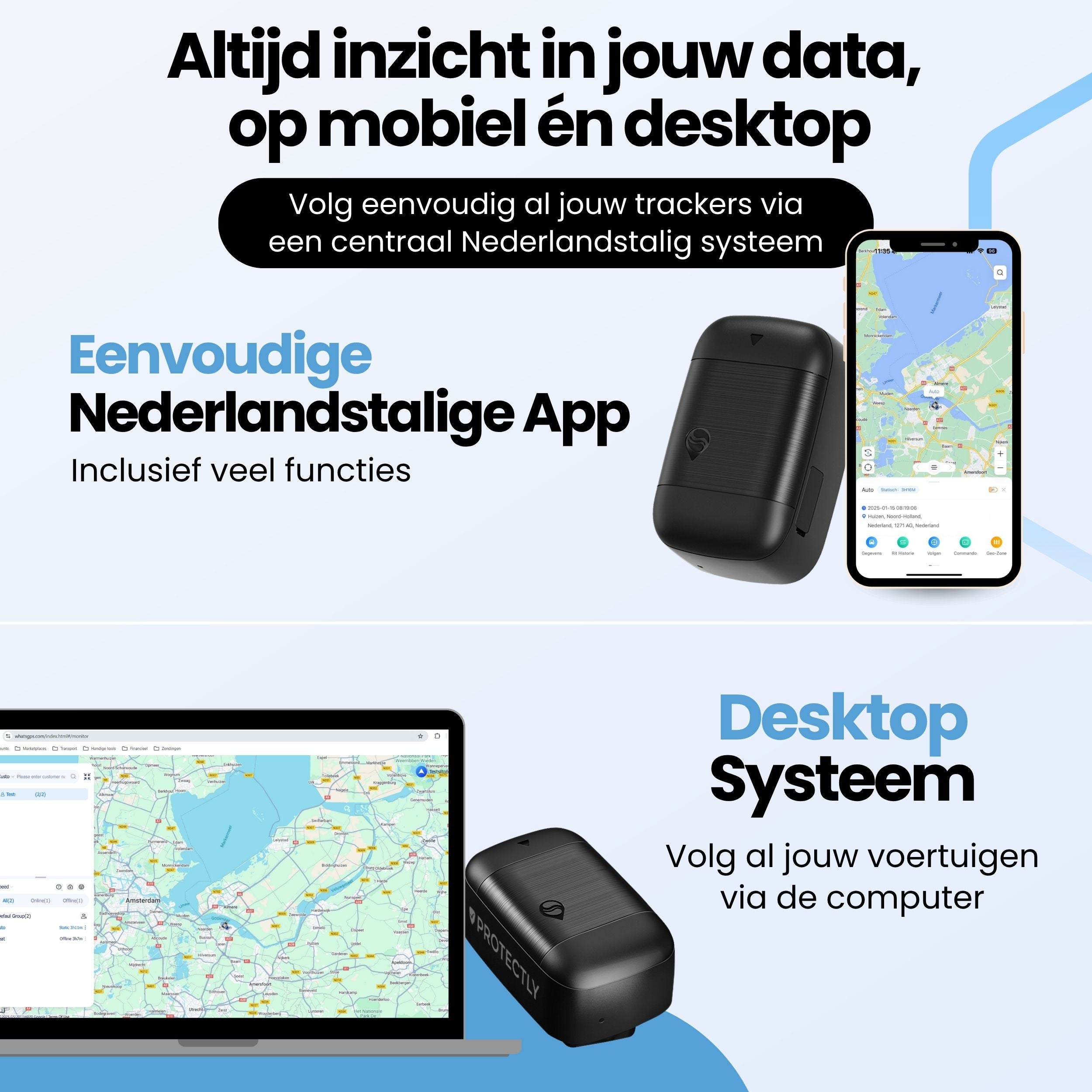 Protectly OBD GPS Tracker – Zonder Abonnement – 4G Tracking Auto - Siltcon
