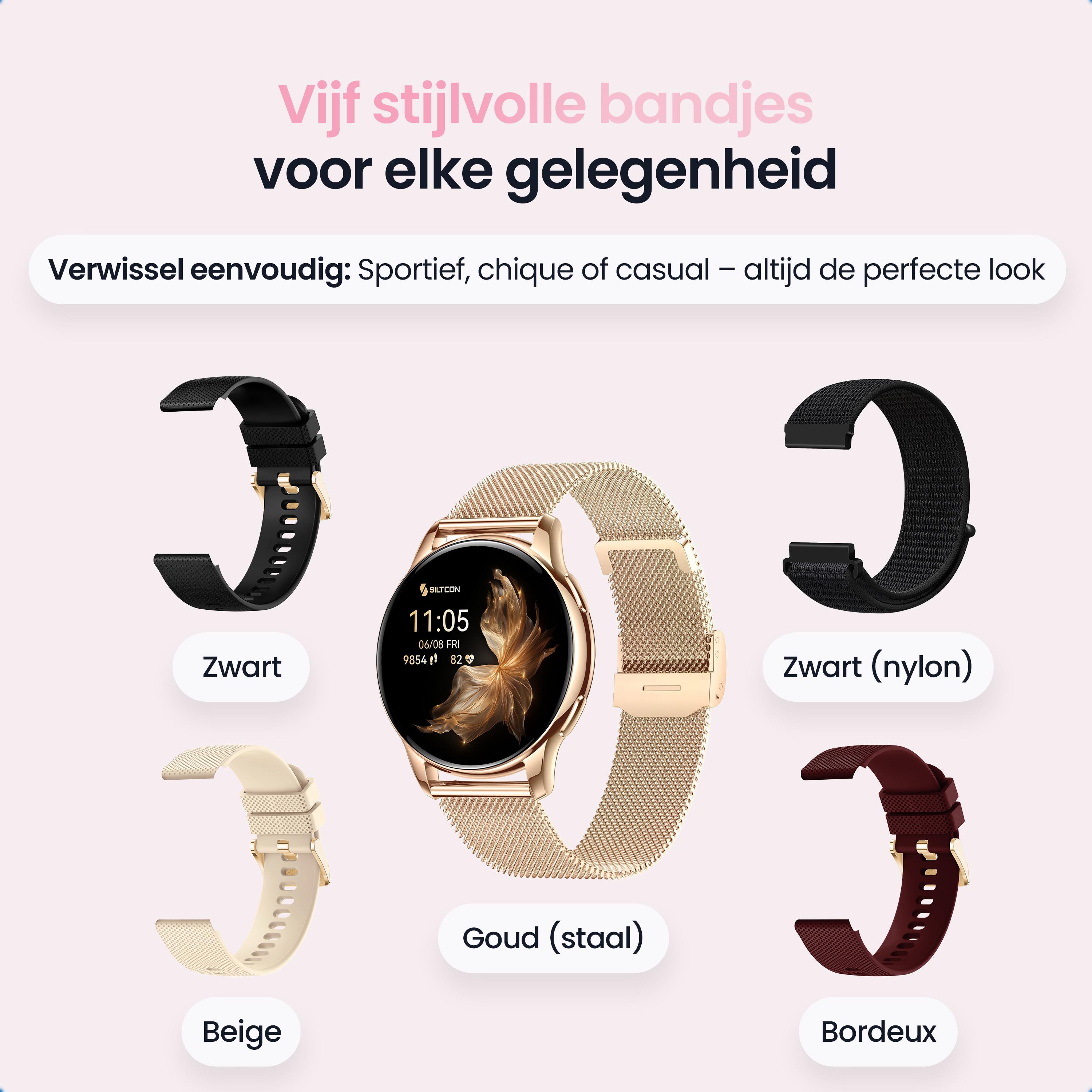 Siltcon Auréa Smartwatch Dames – Incl. 5 bandjes - Siltcon