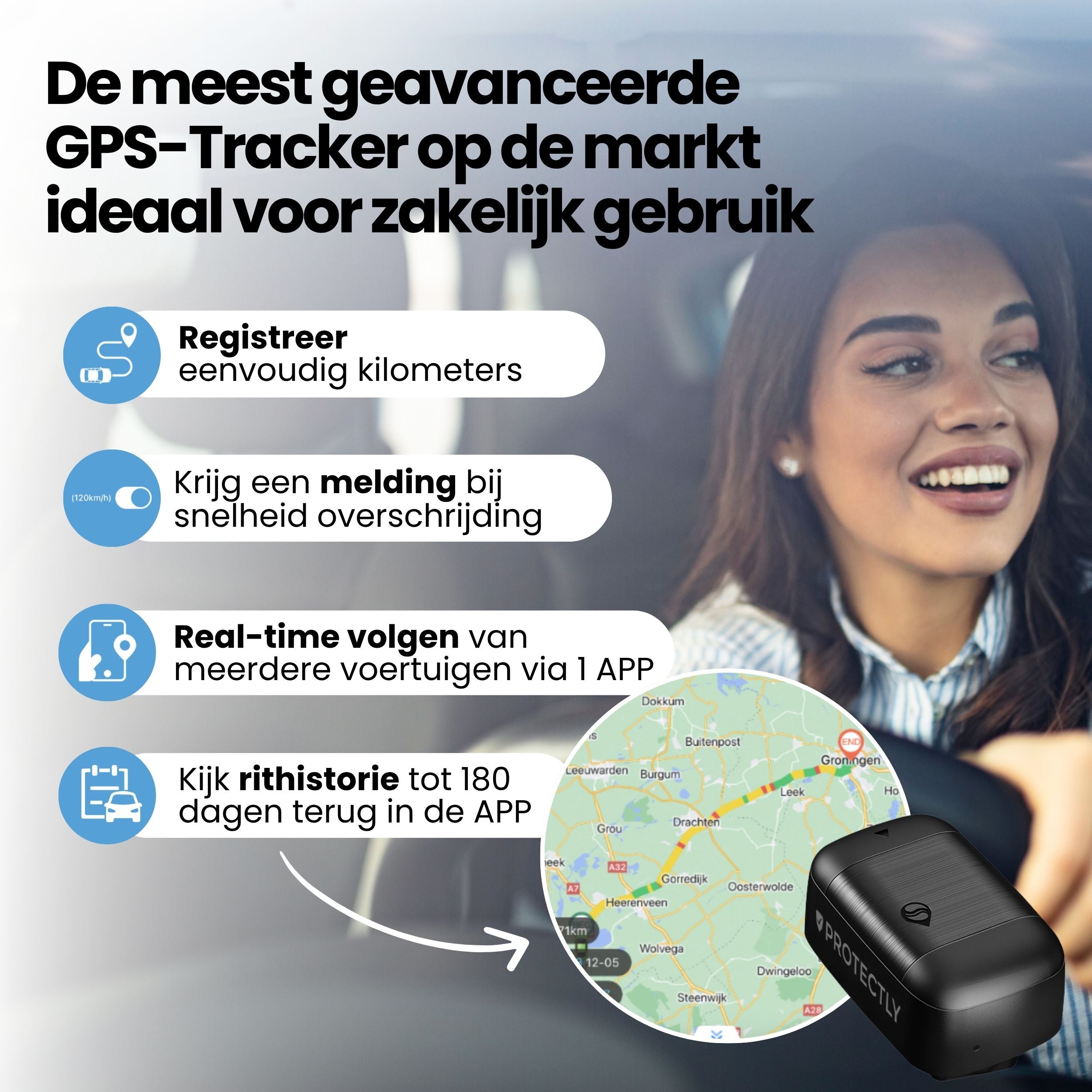 Protectly OBD GPS Tracker – Zonder Abonnement – 4G Tracking Auto - Siltcon
