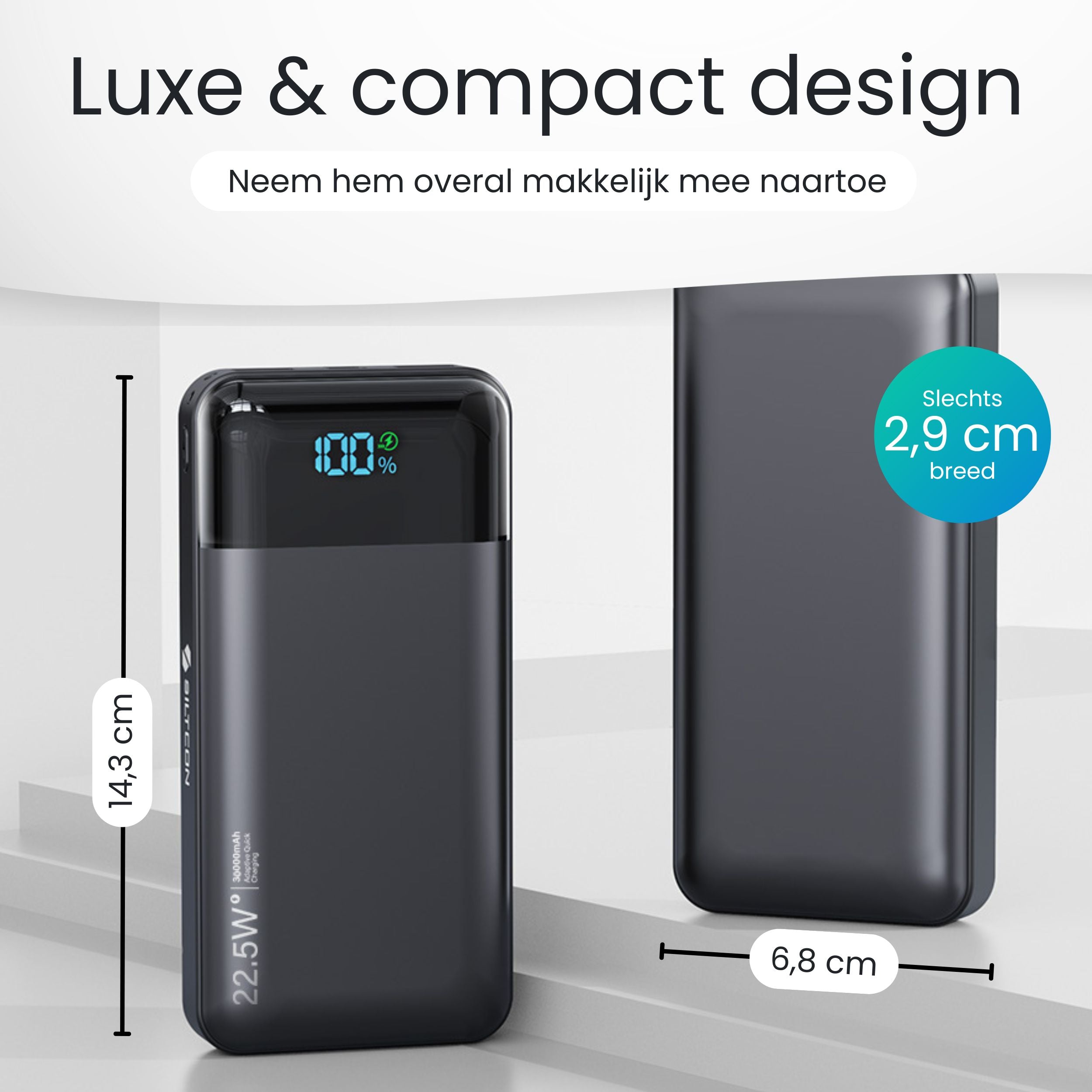 Siltcon Powerbank 30000 mAh – Snelladen & LED Display - Siltcon