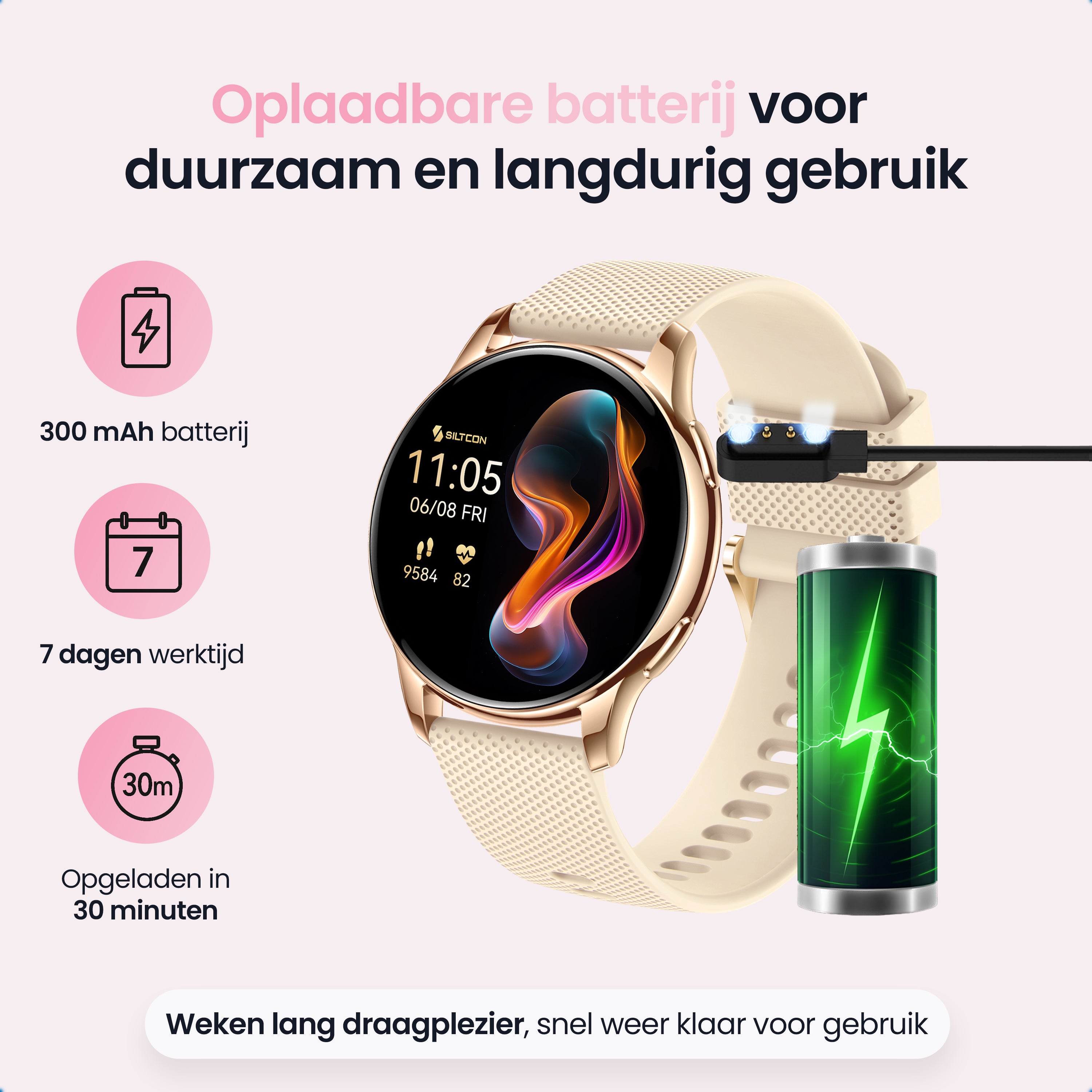 Siltcon Auréa Smartwatch Dames – Incl. 5 bandjes - Siltcon