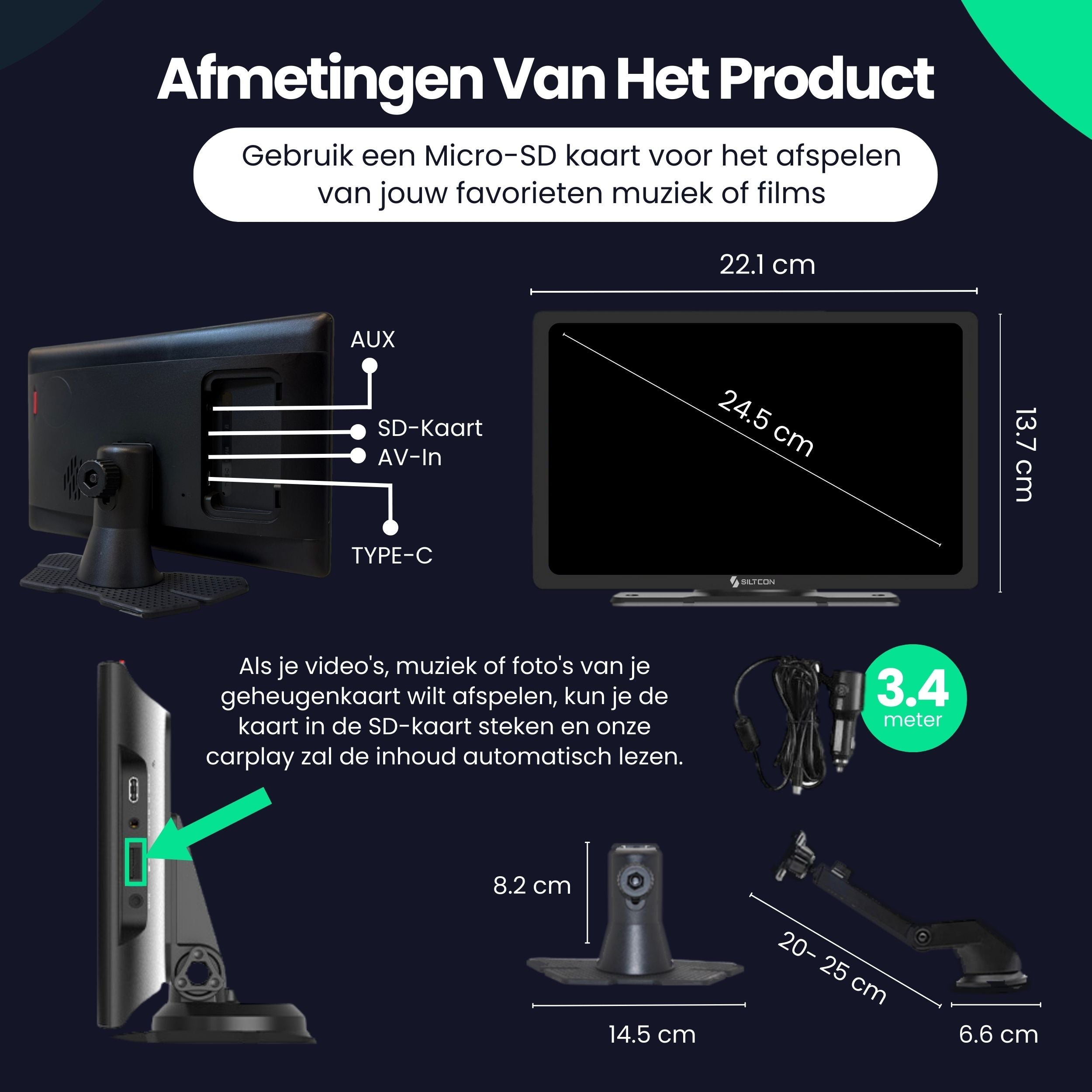 Siltcon 9” Carplay Scherm / Android Auto - Siltcon