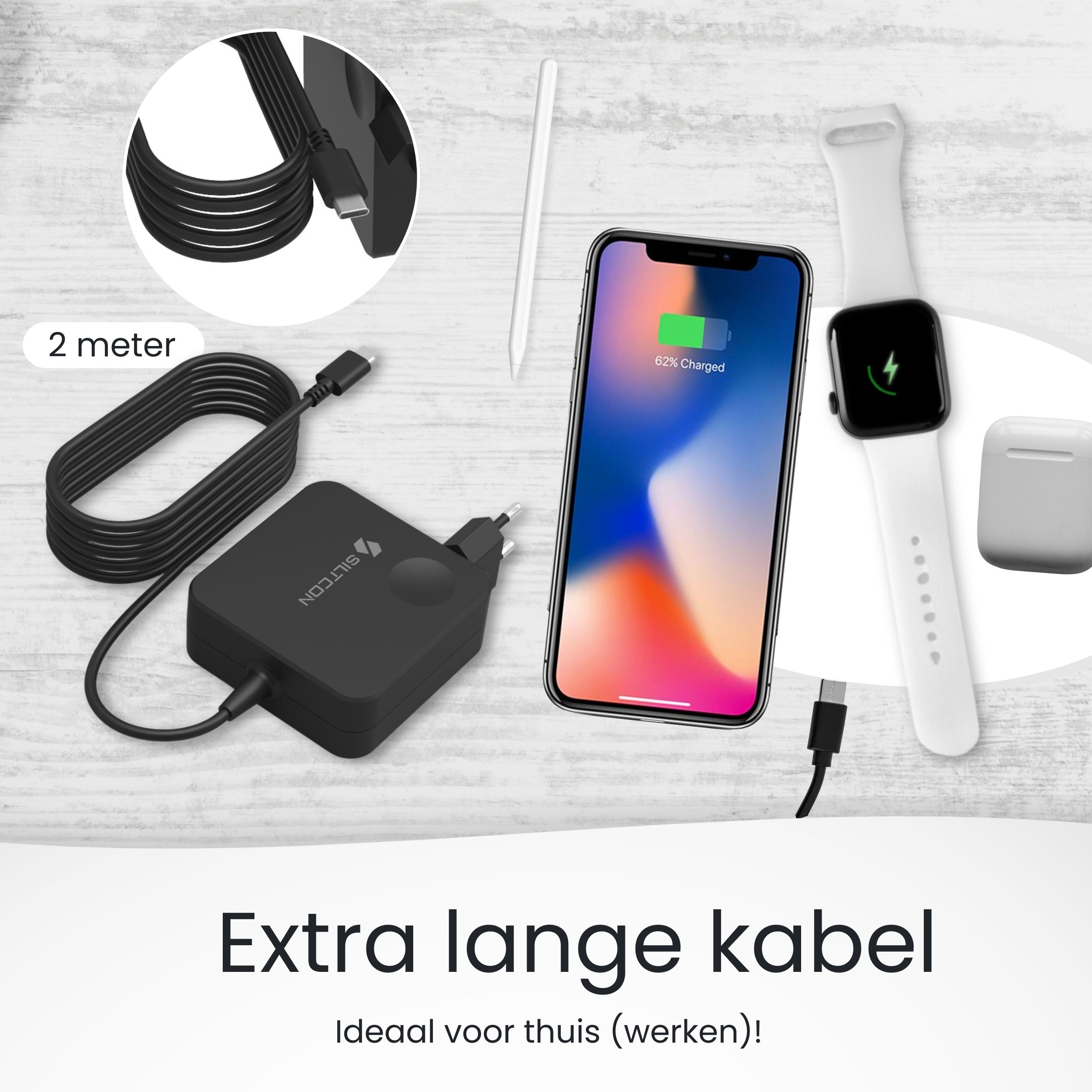 Siltcon 100W USB C Adapter – Snellader voor Laptop & Smartphone - Siltcon