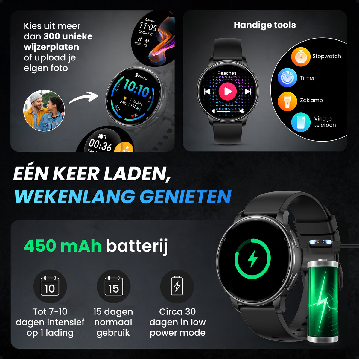 Siltcon® FitTrack Pro Smartwatch dames & heren