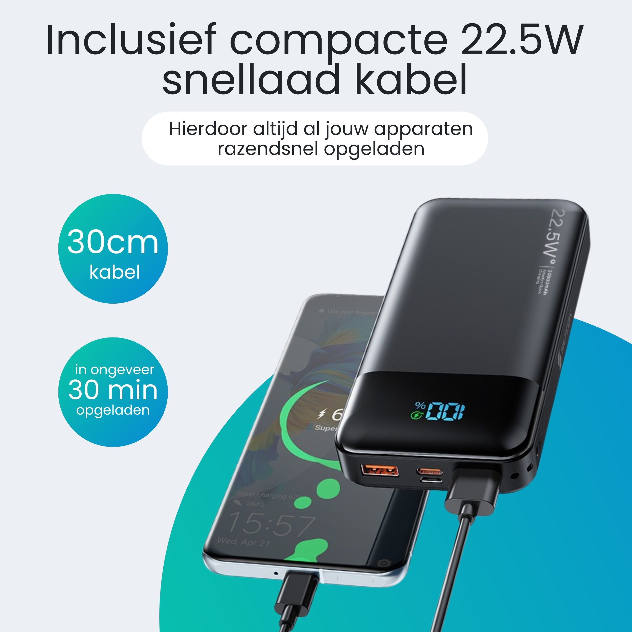 Siltcon Powerbank 30000 mAh – Snelladen & LED Display - Siltcon