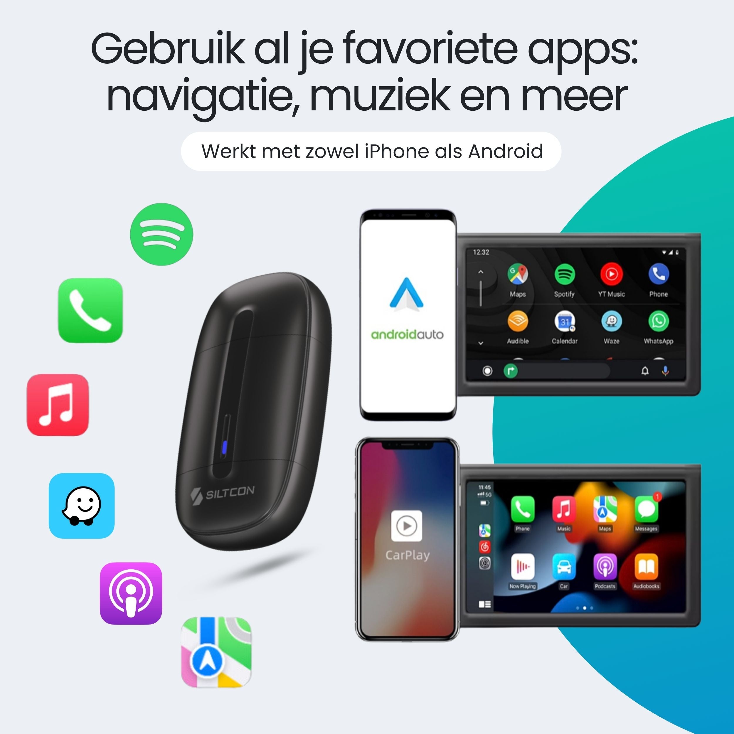 Siltcon® CarPlay Dongle – Draadloos CarPlay & Android Auto - Siltcon